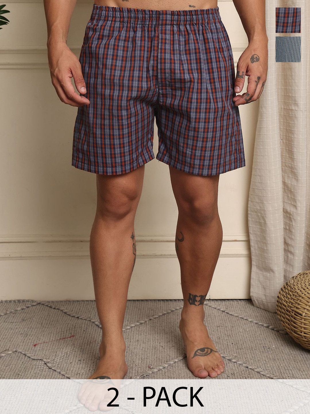 Mast & Harbour Pack Of 2 Checked Cotton Boxers BOXCOM25-S