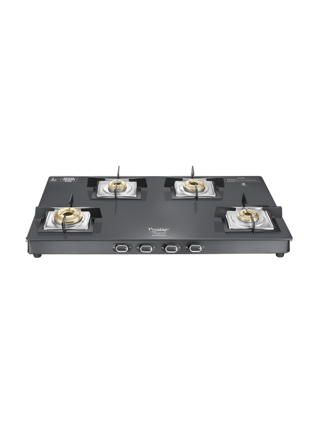 Prestige Royale Quadra Black 4 Burner Manual Glass Gas stove