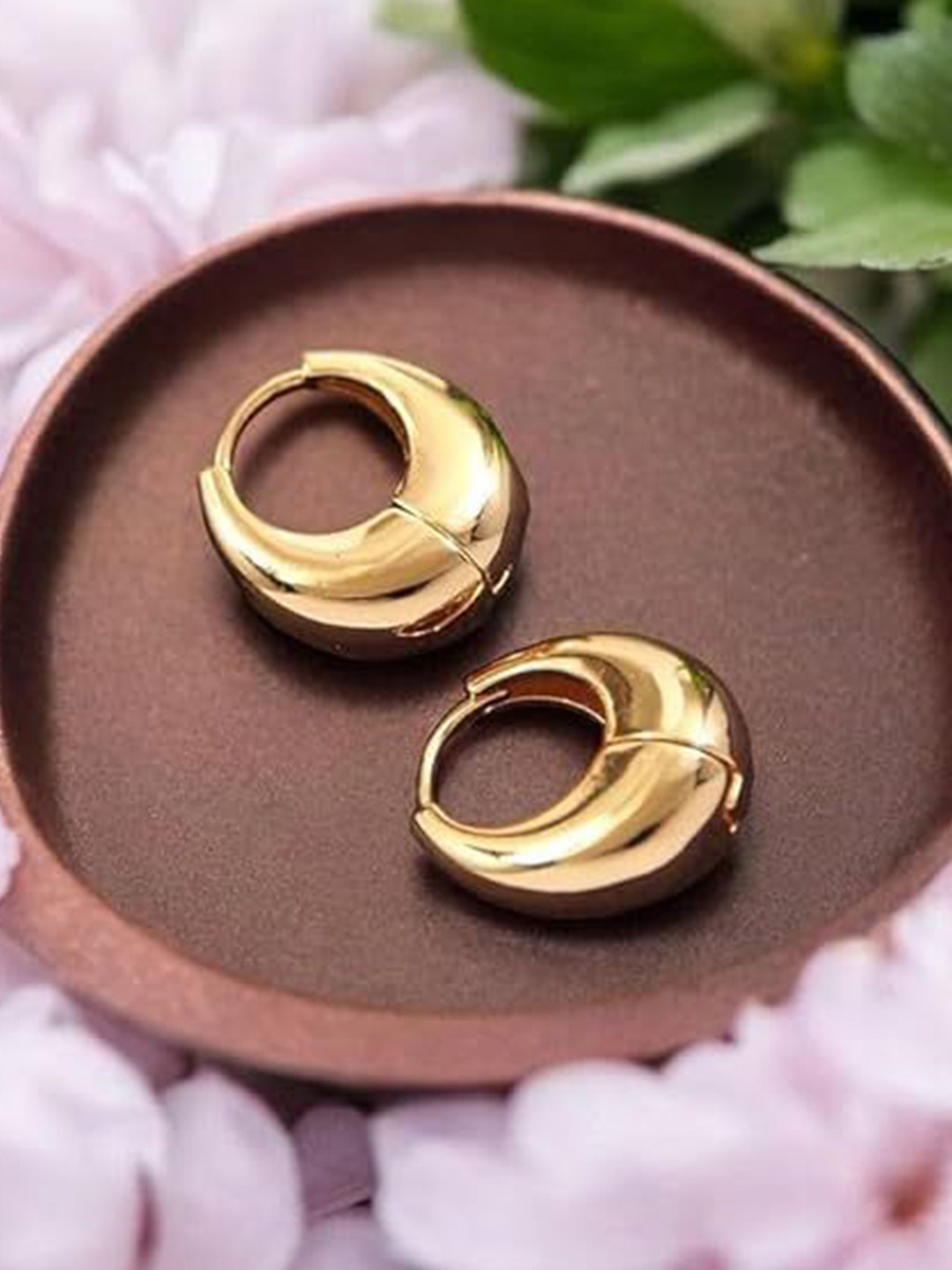 ISHI New York Rose Gold-Plated Contemporary Shaped Hoop Earrings