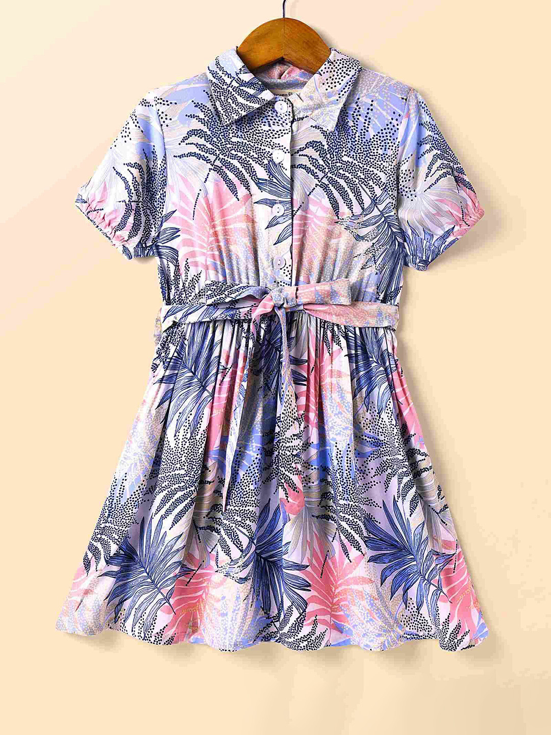 CrayonFlakes Girls Floral Printed Collared Shirt Dress