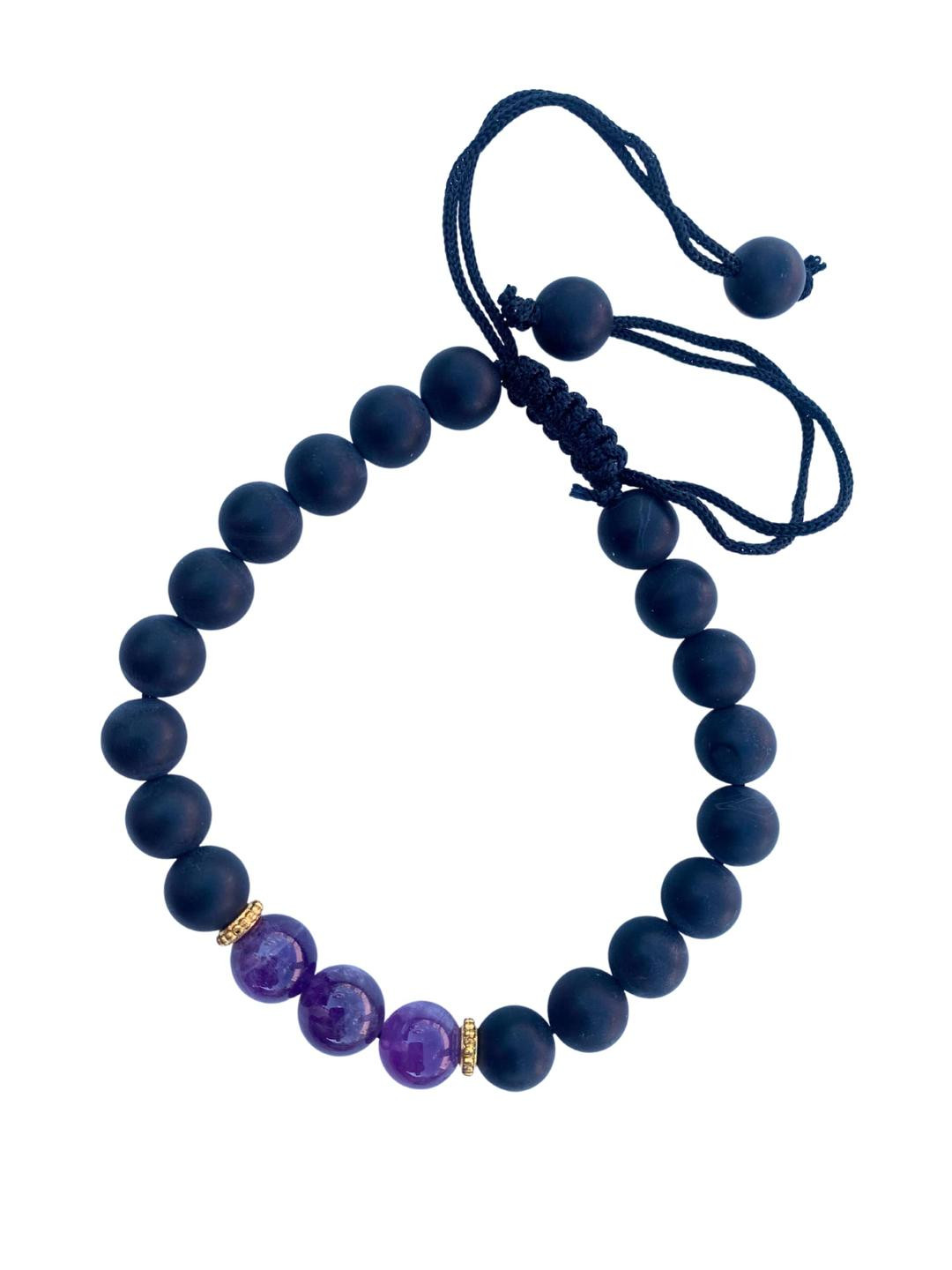 Apnisanskriti Unisex Black Onyx Matt Amethyst Stone Bracelet
