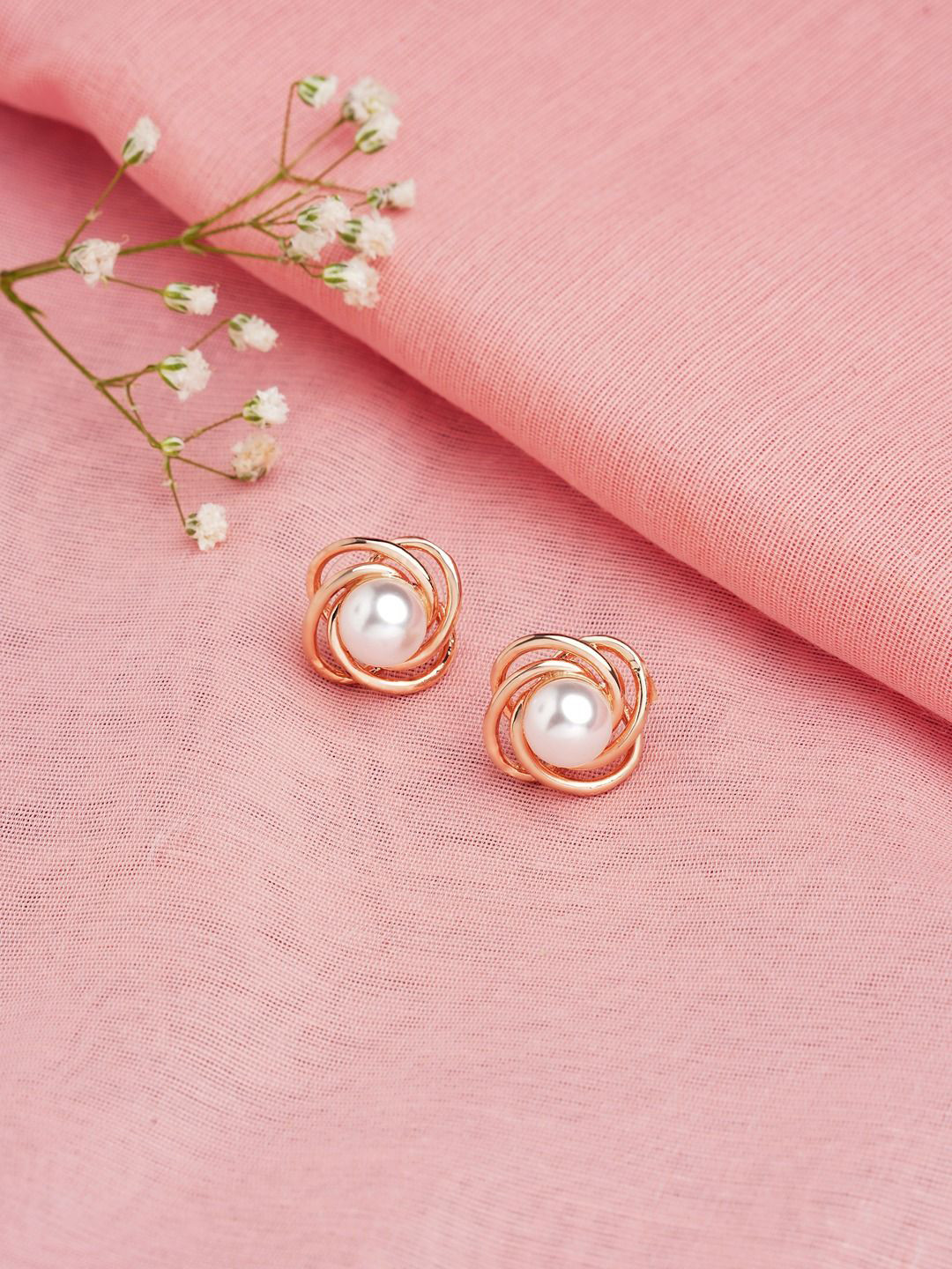 AMI Rose Gold-Plated Pearls Beaded Contemporary Studs