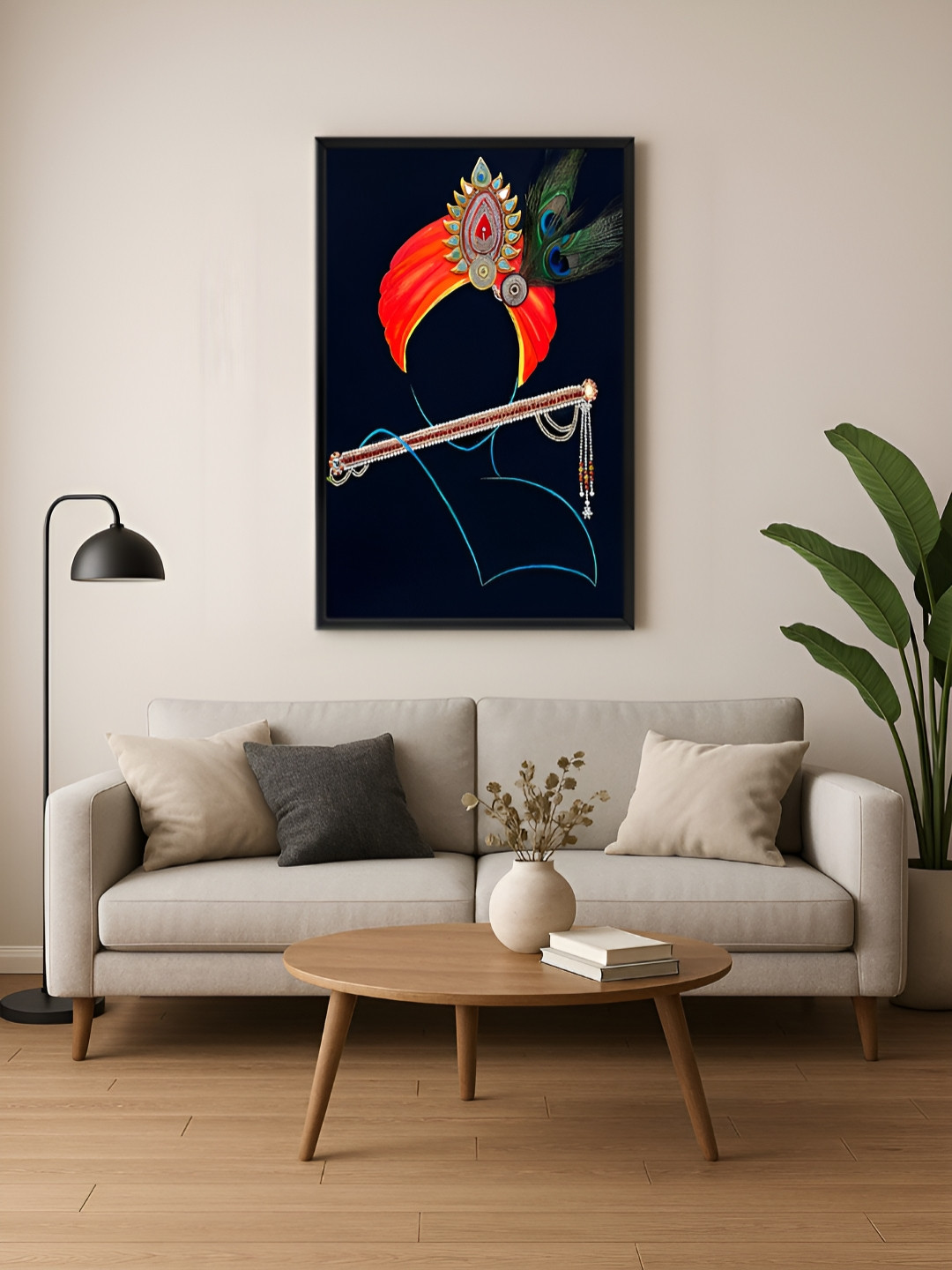 999Store Black & Red 1 Piece Canvas krishna Wall Paintings
