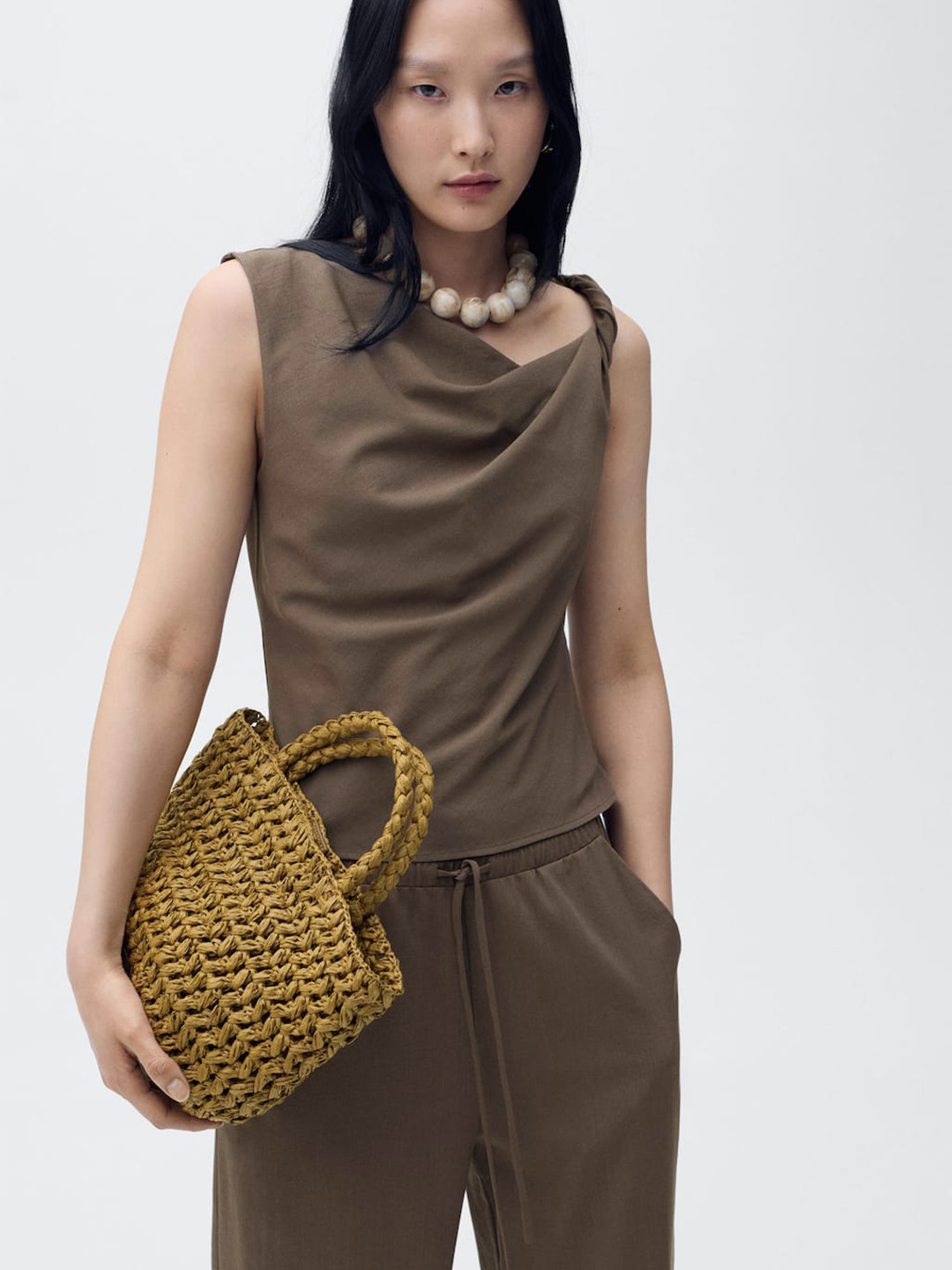 MANGO Asymmetric Draped Neck Top