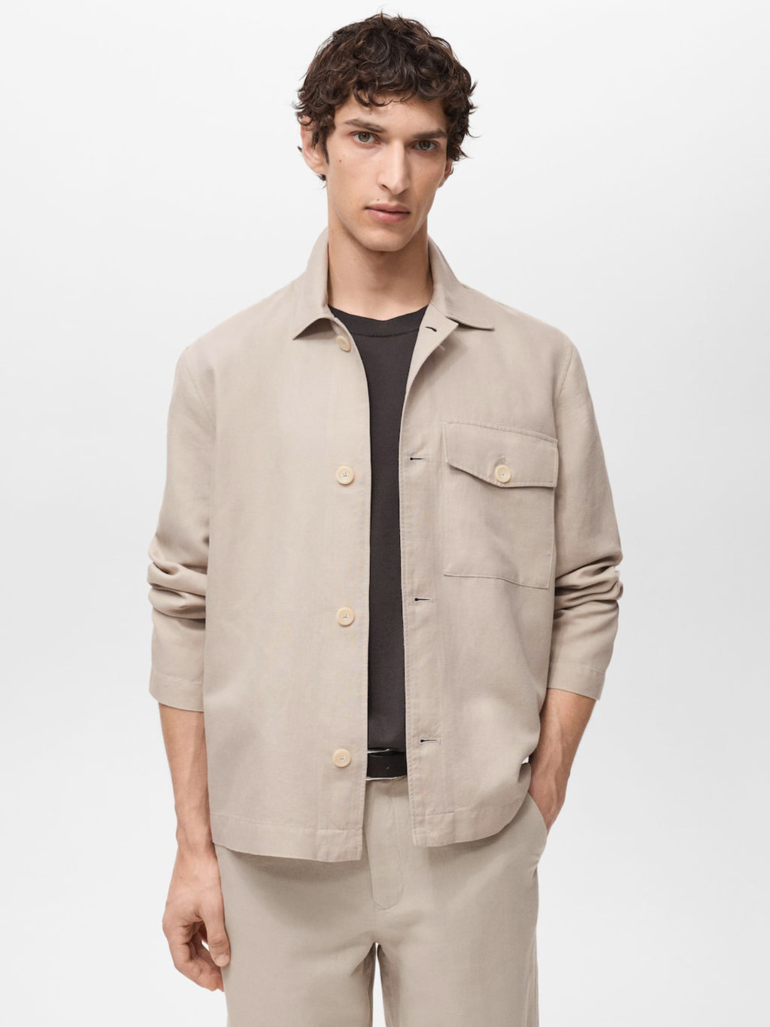 MANGO MAN Linen Cotton Oversized Shacket