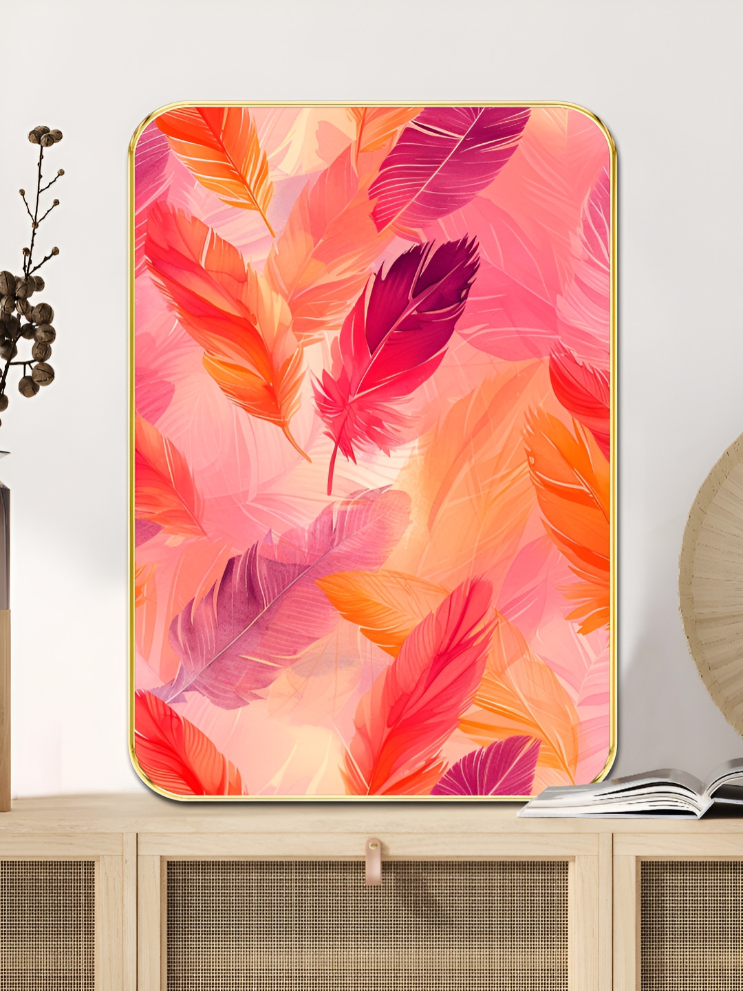 SAF Feather Wood Wall Rectangle Paintings Wall Art - 24 x 18 In