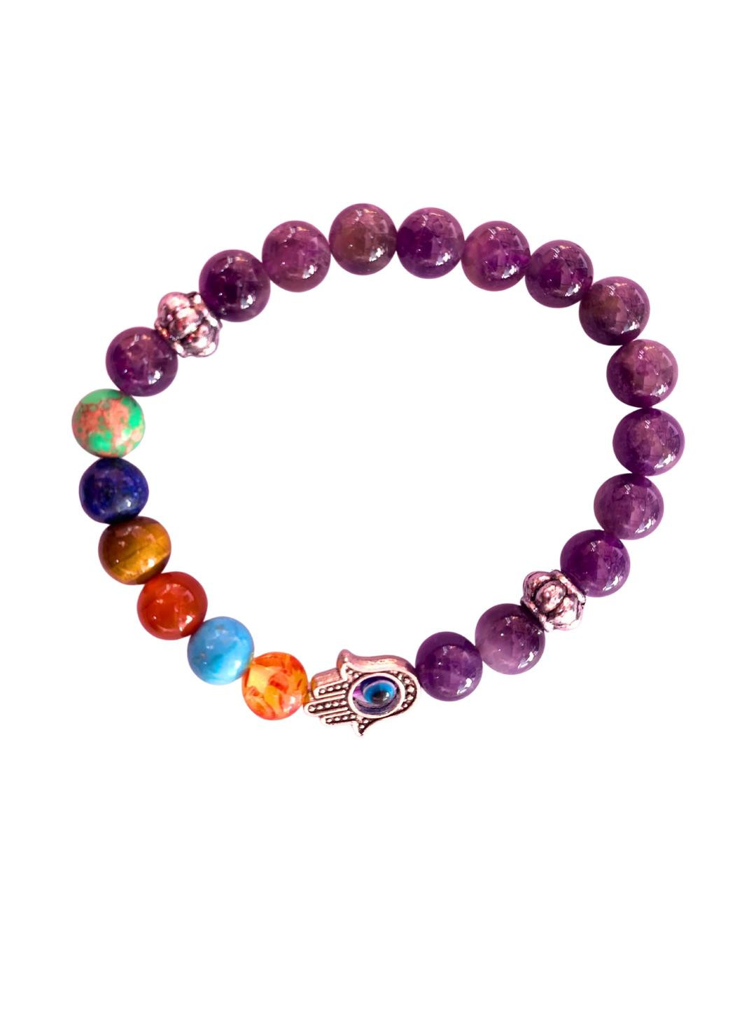 Apnisanskriti Unisex Evil Eye Hamsa Hand Amethyst Stone Bracelet