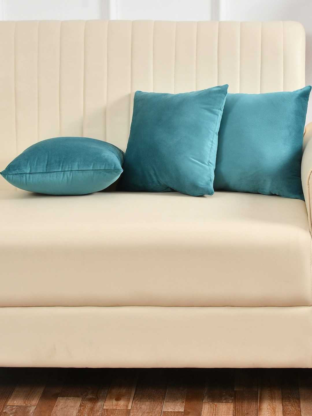 Yellow Weaves Teal & Blue Set of 3 Velvet Square Cushion Covers