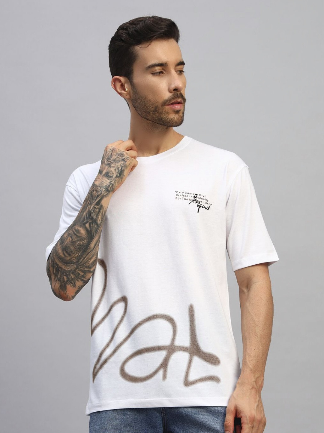 PYRO SPIRIT Men Abstract Printed Round Neck Cotton Relaxed Fit T-shirt