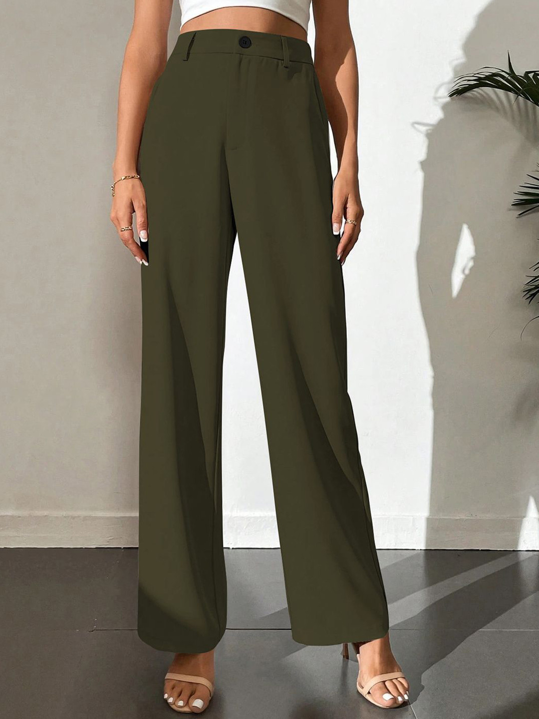 CILIMILI Women Wrinkle Free Regular Fit High-Rise Trousers