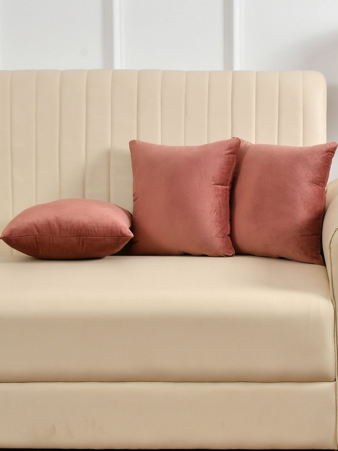 Yellow Weaves Rose Gold Velvet Washable 3 Piece Square Cushion Covers -20x20In