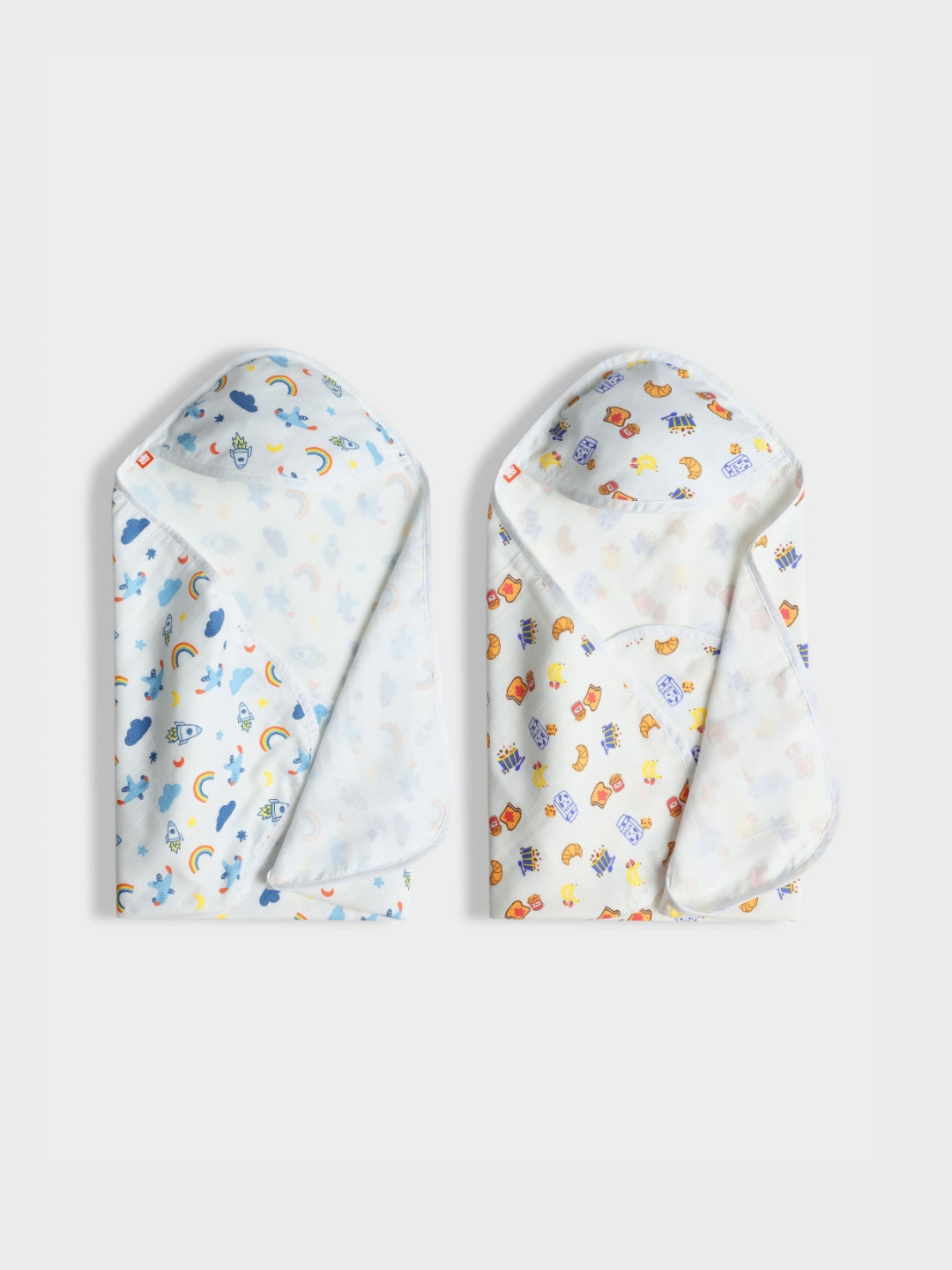 Orange Sugar White & Blue 2 Pieces Printed Cotton 110 GSM Bath Towel