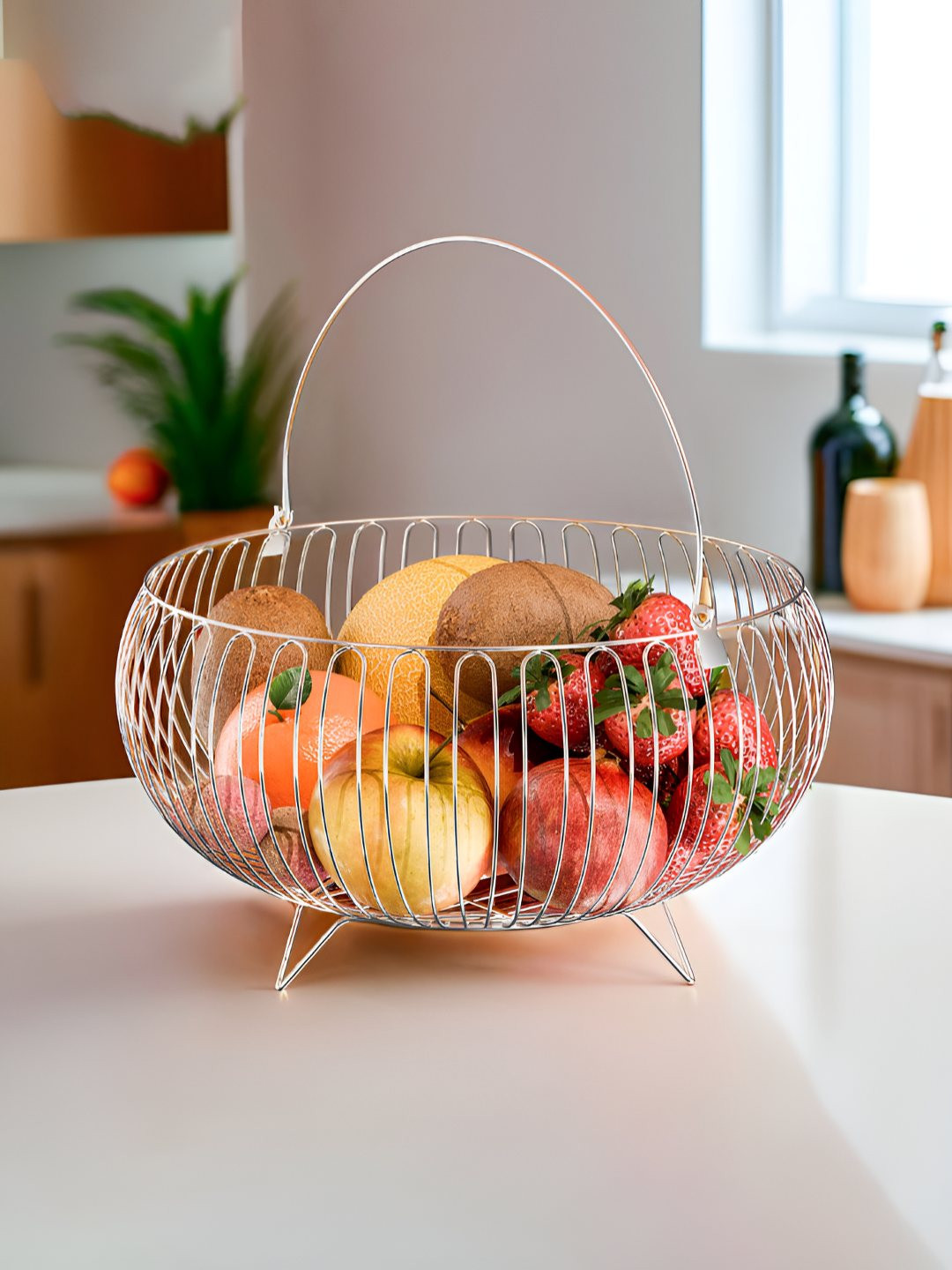 Myntra Elegant Homes Silver-Toned Stainless Steel Dishwasher Fruit and Vegetable Basket