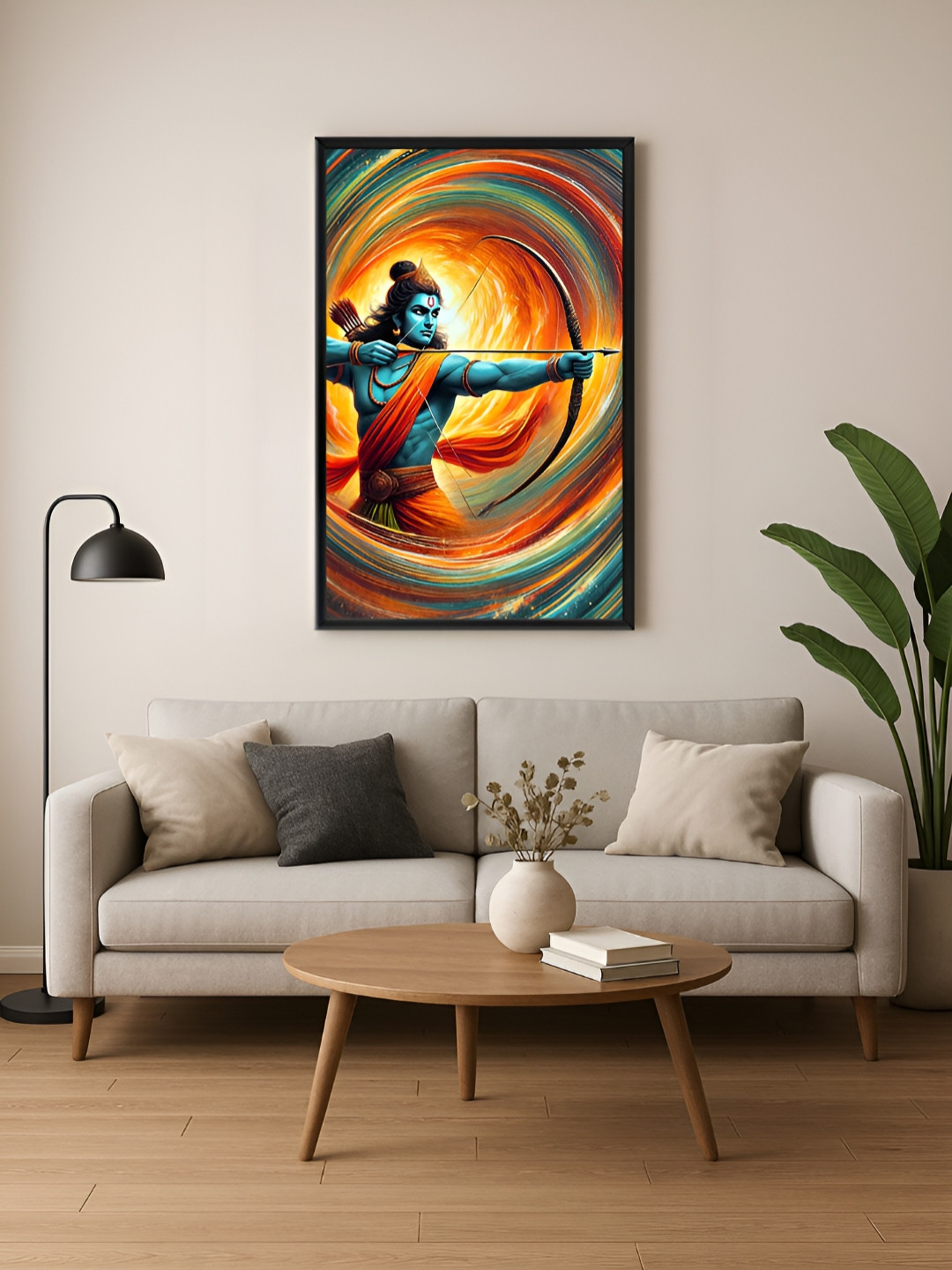 999Store Brown & Yellow Canvas Lord Rama Wall Paintings