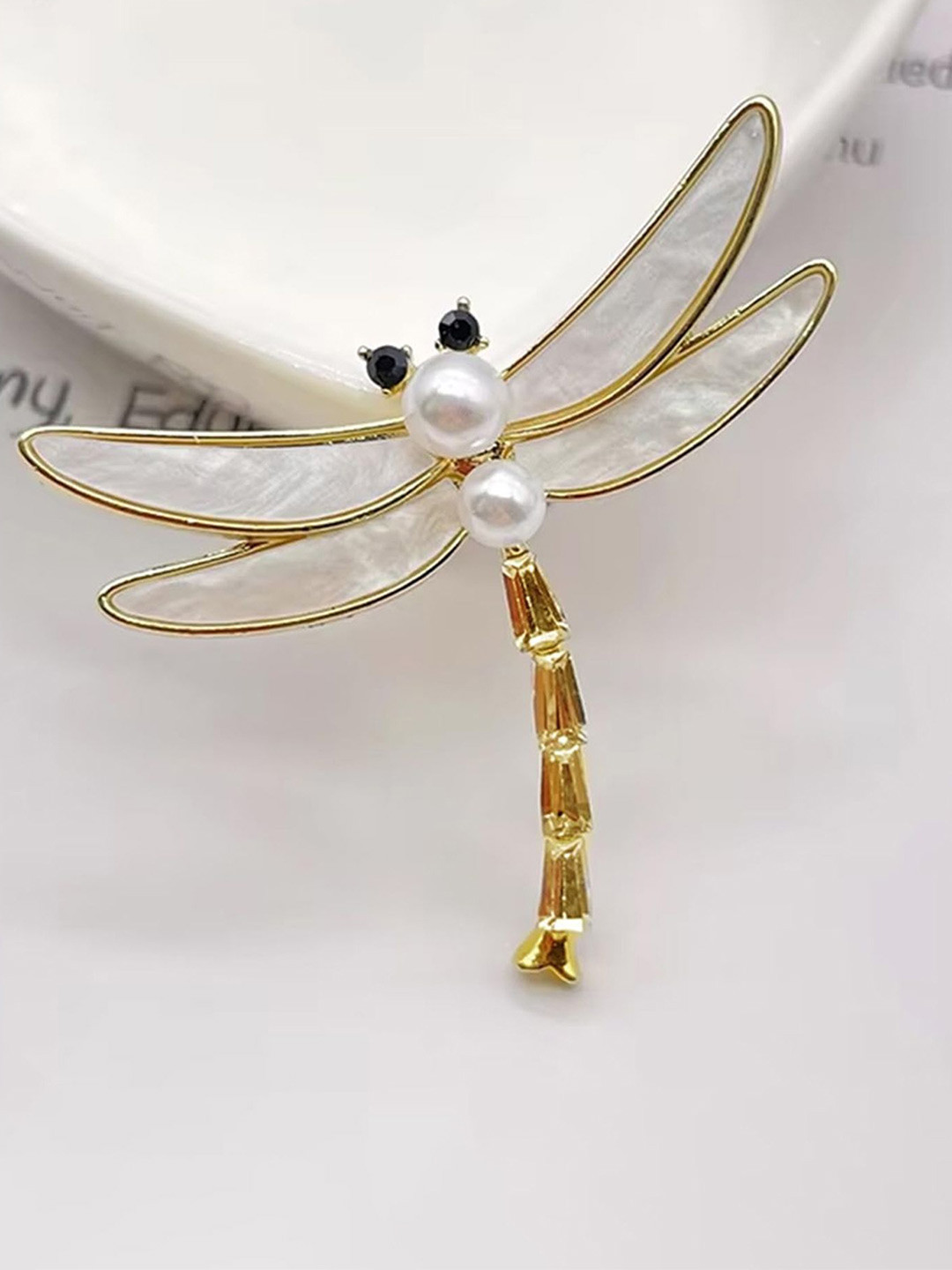 VAMA Women Set Of 2 Gold Silver Plated Dragonfly Lapel Brooch pin