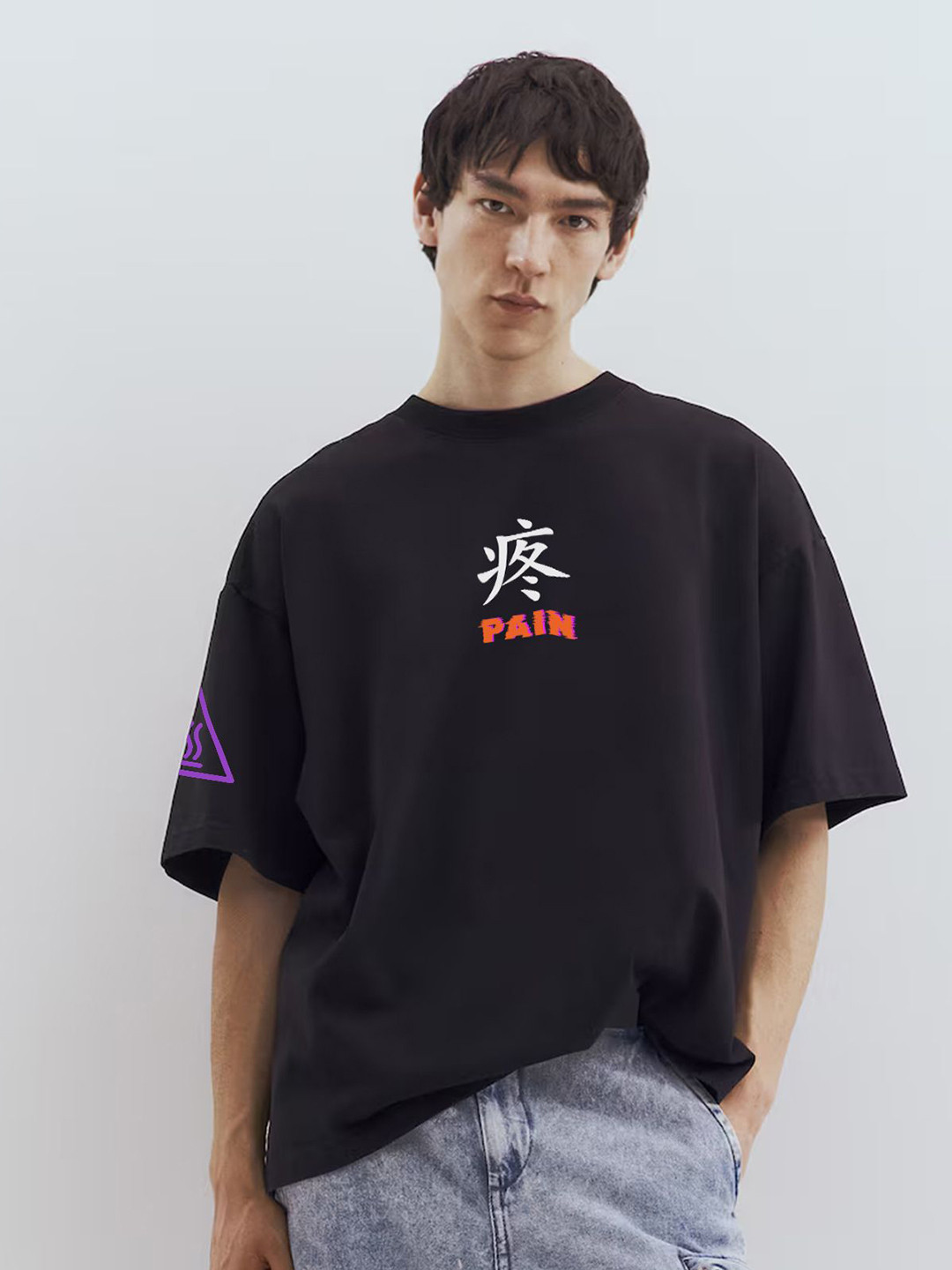 WHITE HUSK Men Pain Naruto Anime Printed Cotton Oversized T-shirt