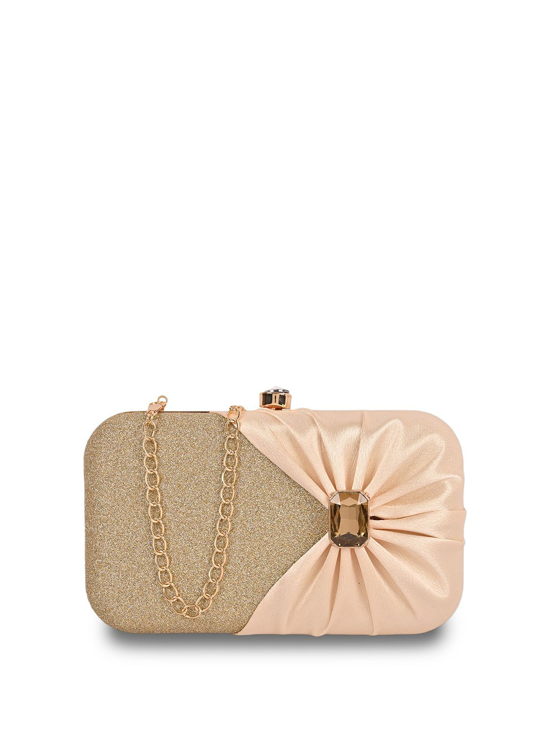 ADISA Embellished Box Clutch with Gold Chain