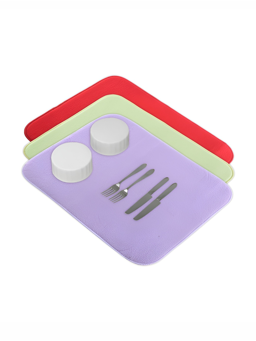 Aura 3-Pcs Green & Purple Floor Microfiber Crockery Dish Drying Kitchen Mats