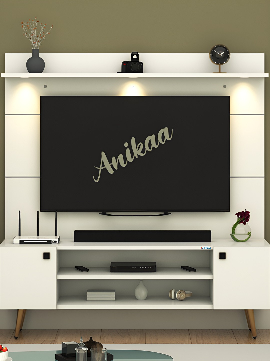 ANIKAA White Wooden Study & Durable TV Entertainment Unit