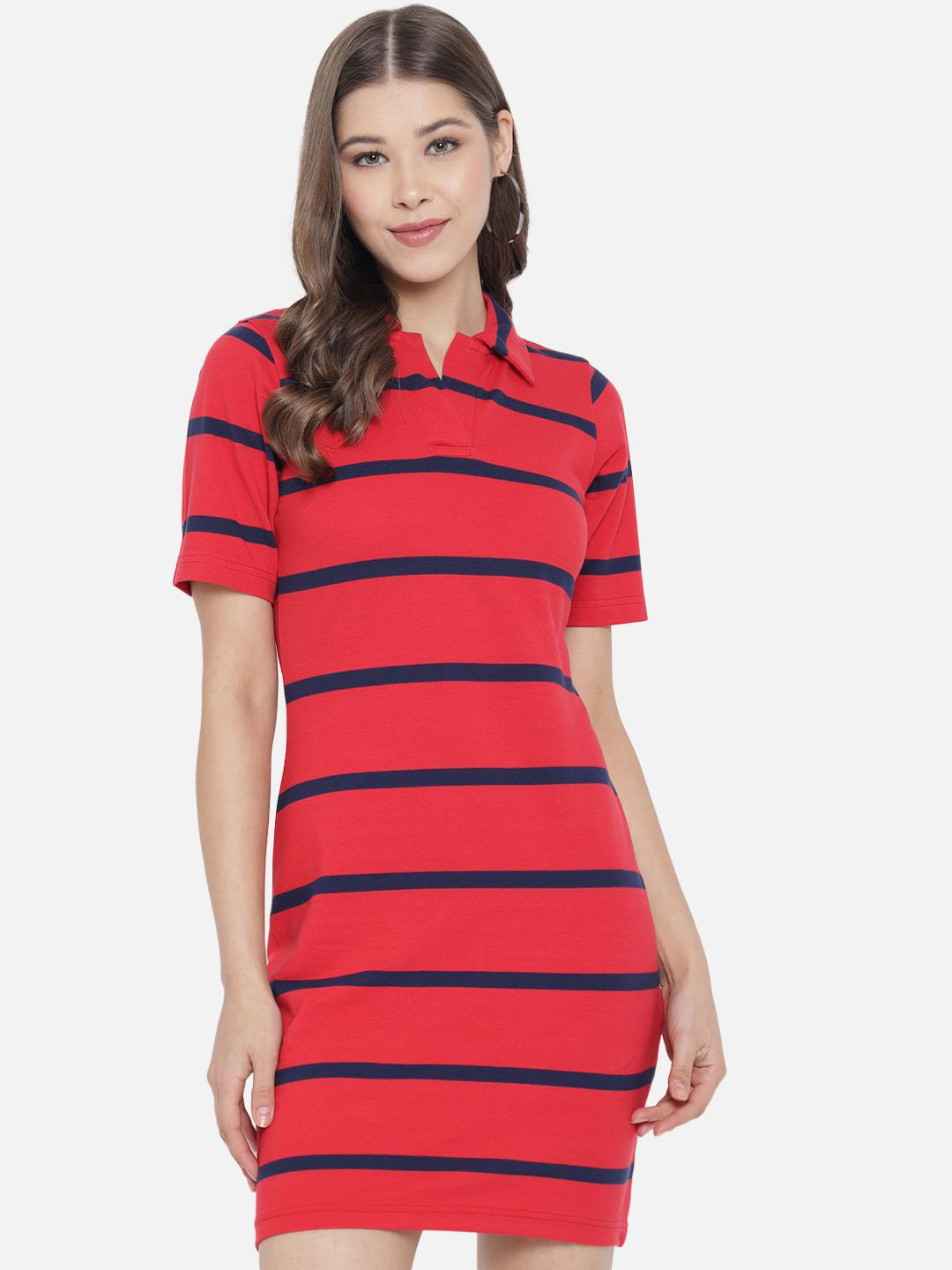 CORSICA Women Striped Shirt Coller Cotton Bodycon Mini Dress