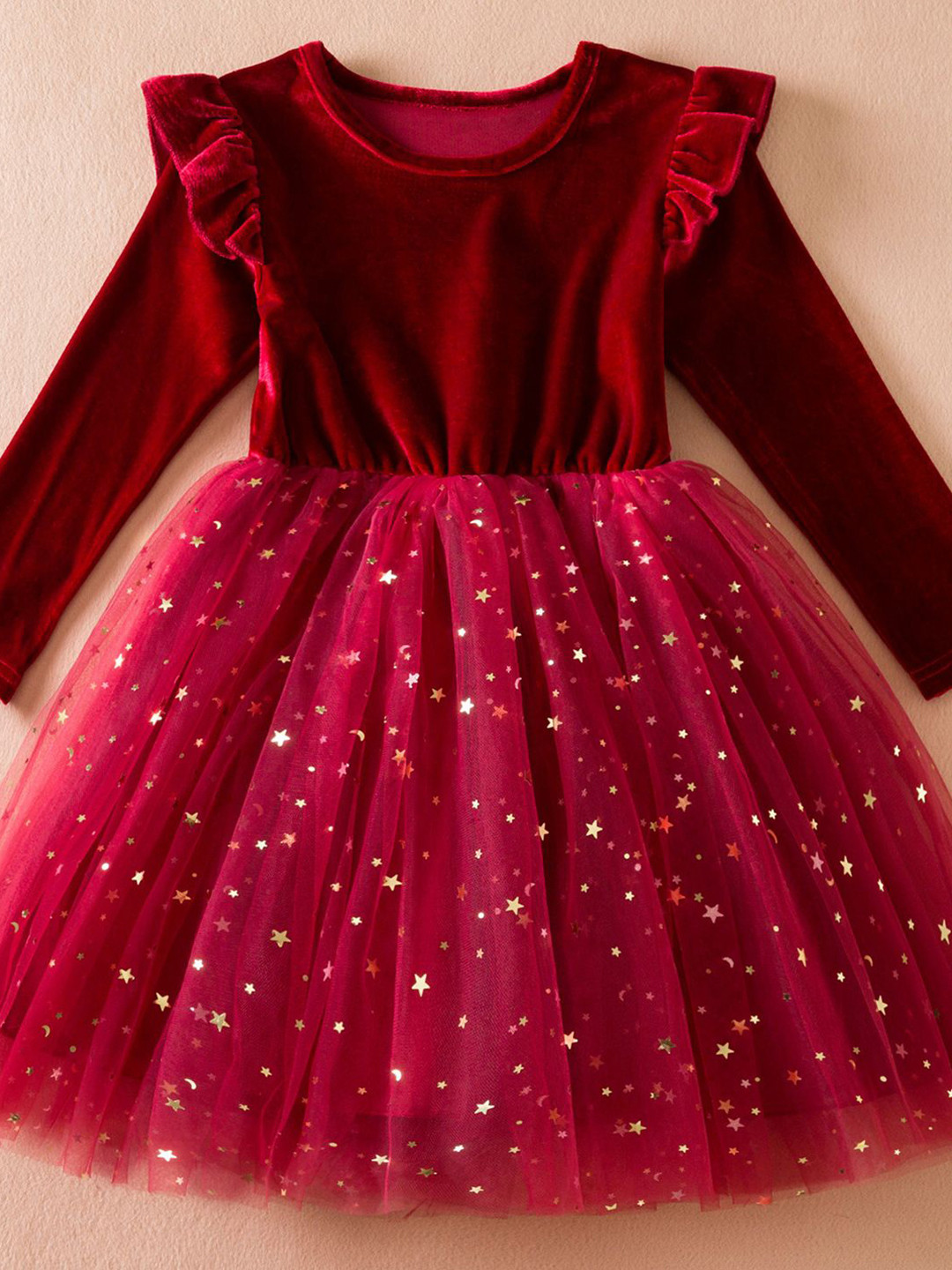 YK Polka Dot Girls Embellished Fit & Flare Dress