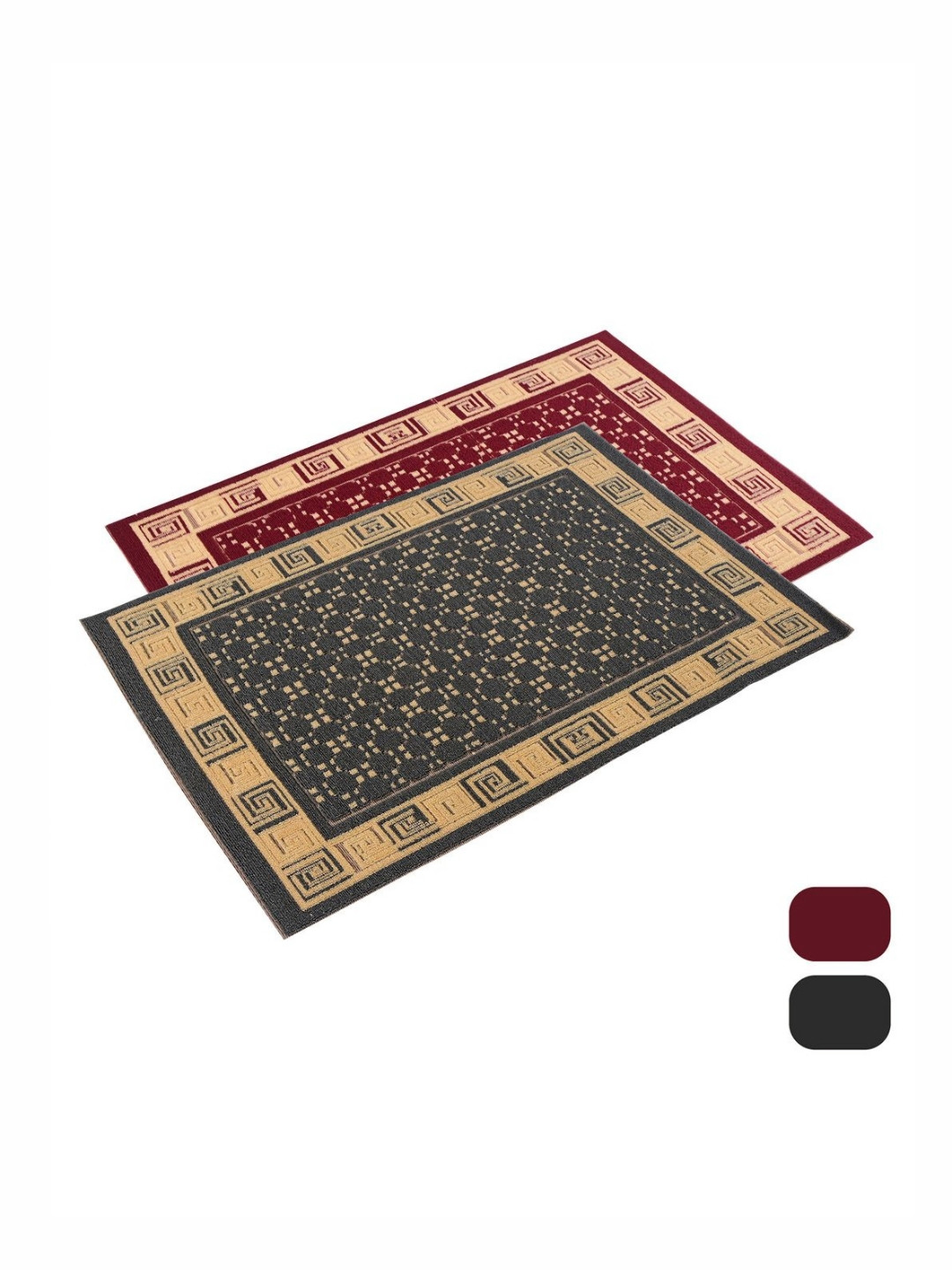 Aura Set Of 2 Maroon & Grey Cross Tee-Designed Anti-Skid Doormat