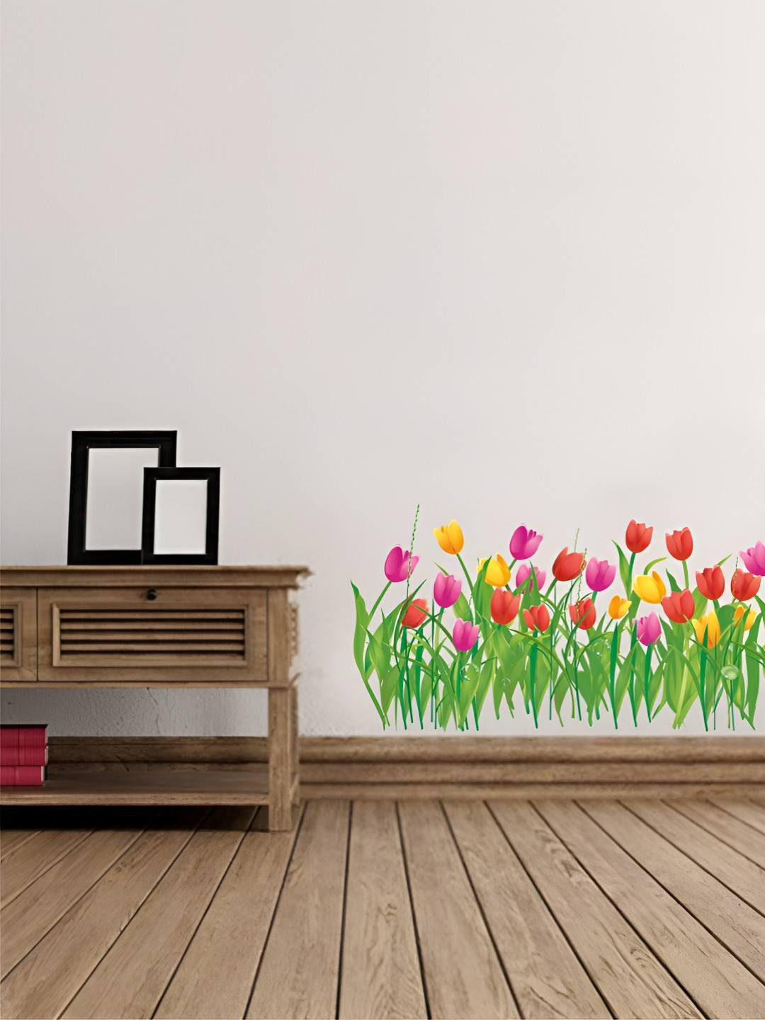 Aura Green & Red Tulip Garden Printed Self Adhesive Wall Sticker
