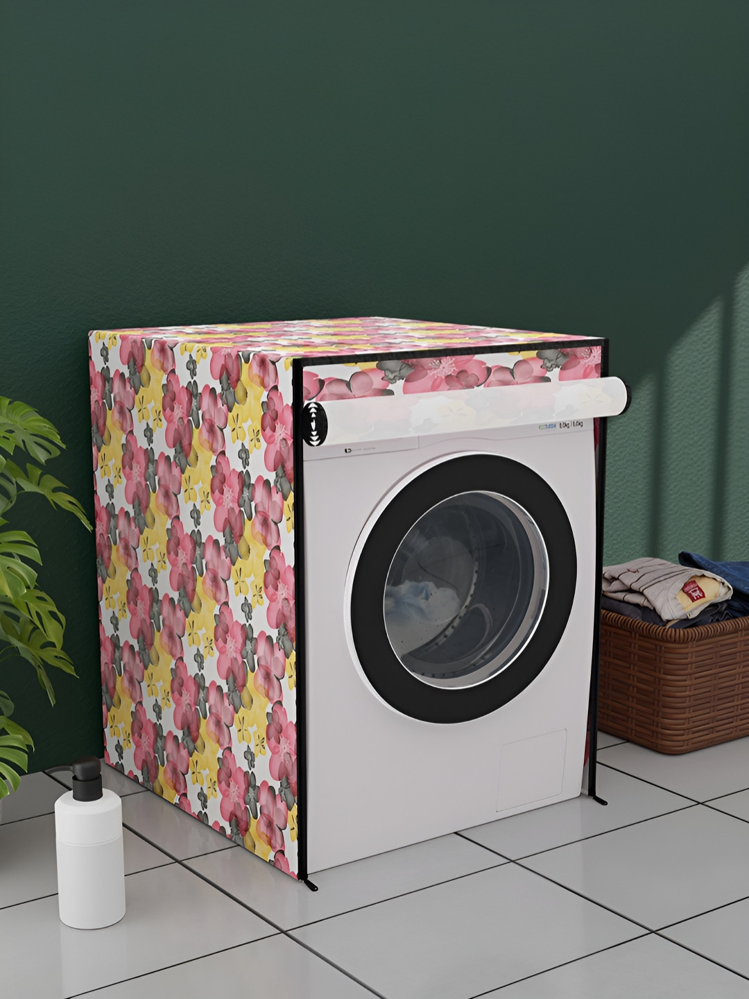 Myntra Elegant Homes White & Pink Printed Waterproof Washing Machine Cover With Zip