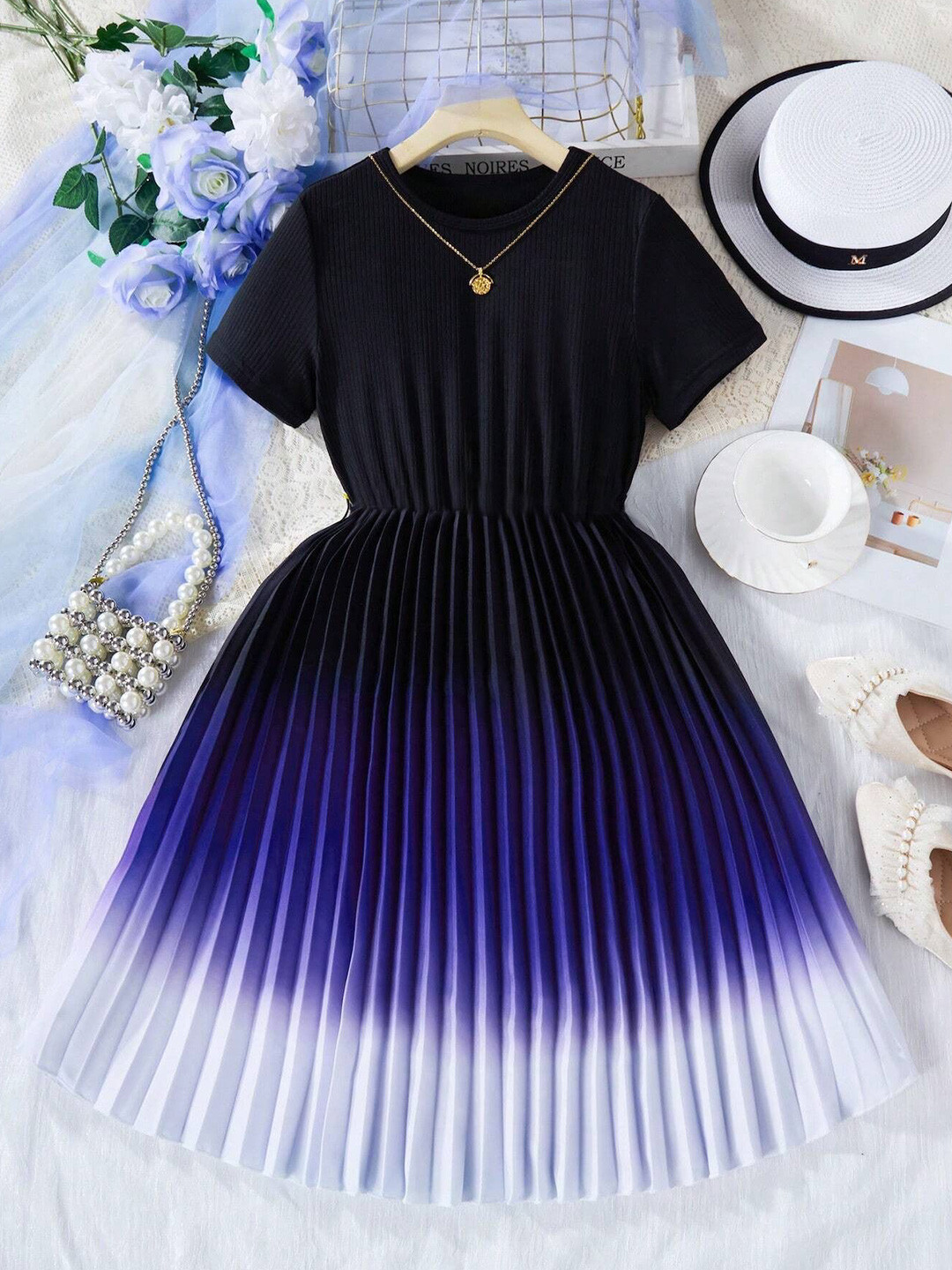Billion Girl Ombre Accordion Pleats Fit & Flare Midi Dress