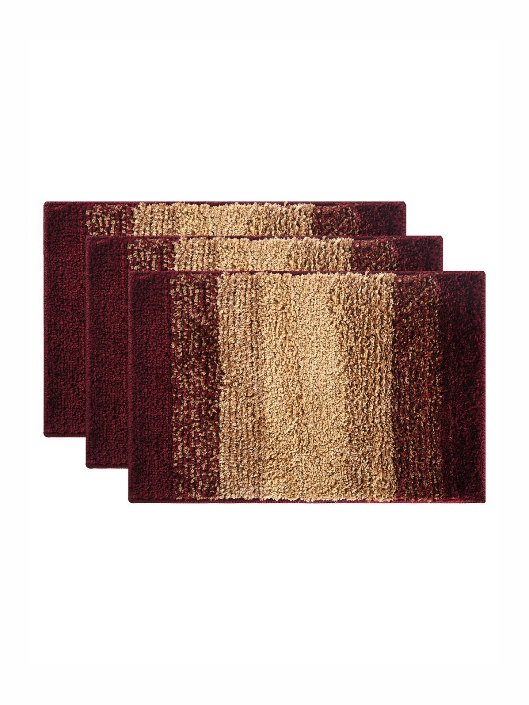 Aura 3 Pcs Maroon & Beige Anti Skid Long Lasting Bath Rugs