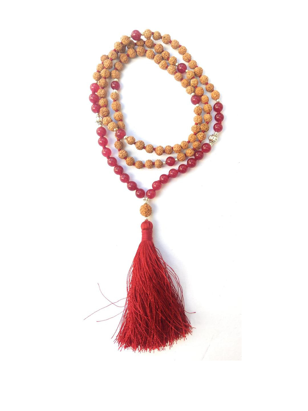 Apnisanskriti Unisex 5 Mukhi Rudraksha Dark Pink Agate Stone Designer Mala