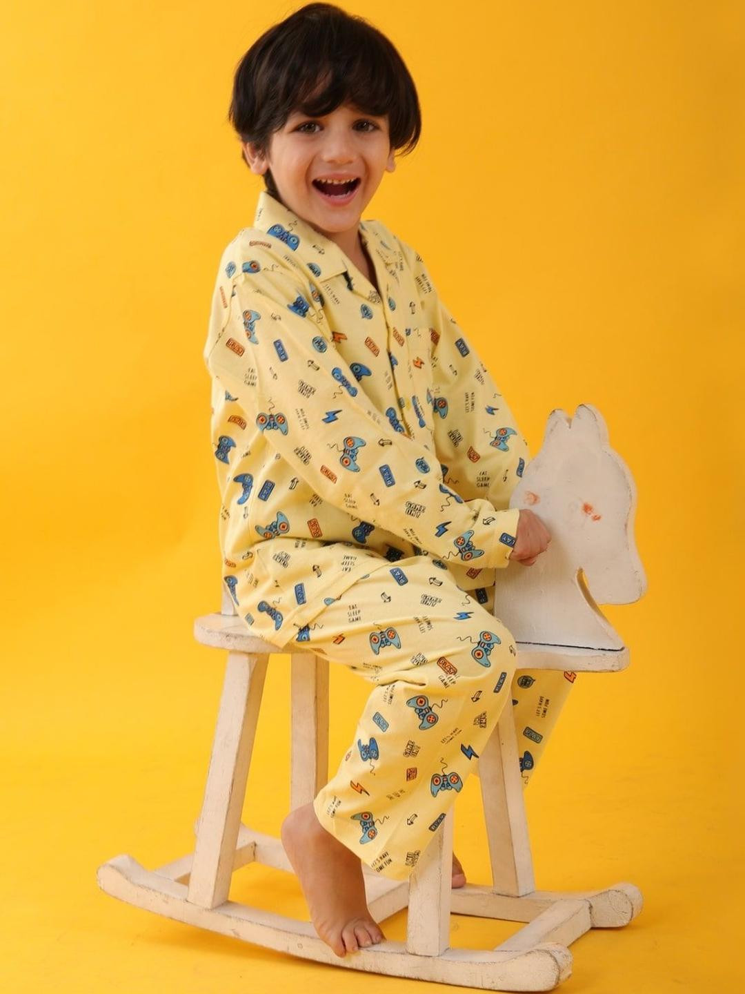 Jam & Sugar Boys Printed Pure Cotton Shirt & Trousers Night Suit