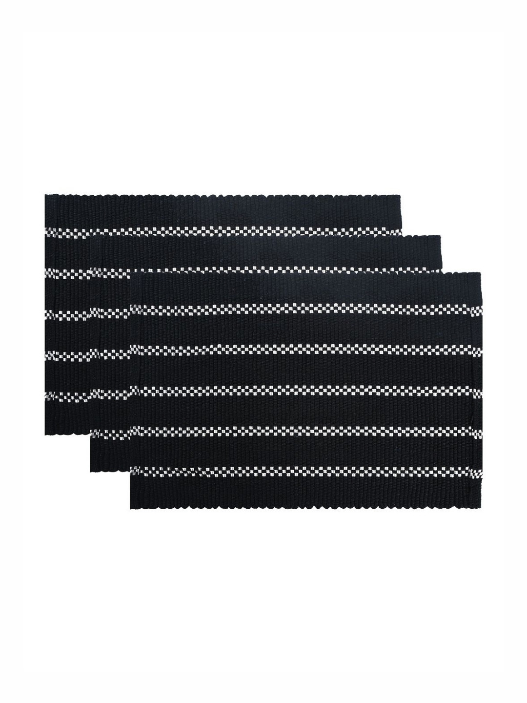 Aura Set Of 3 Black Striped Cotton Bath Rugs