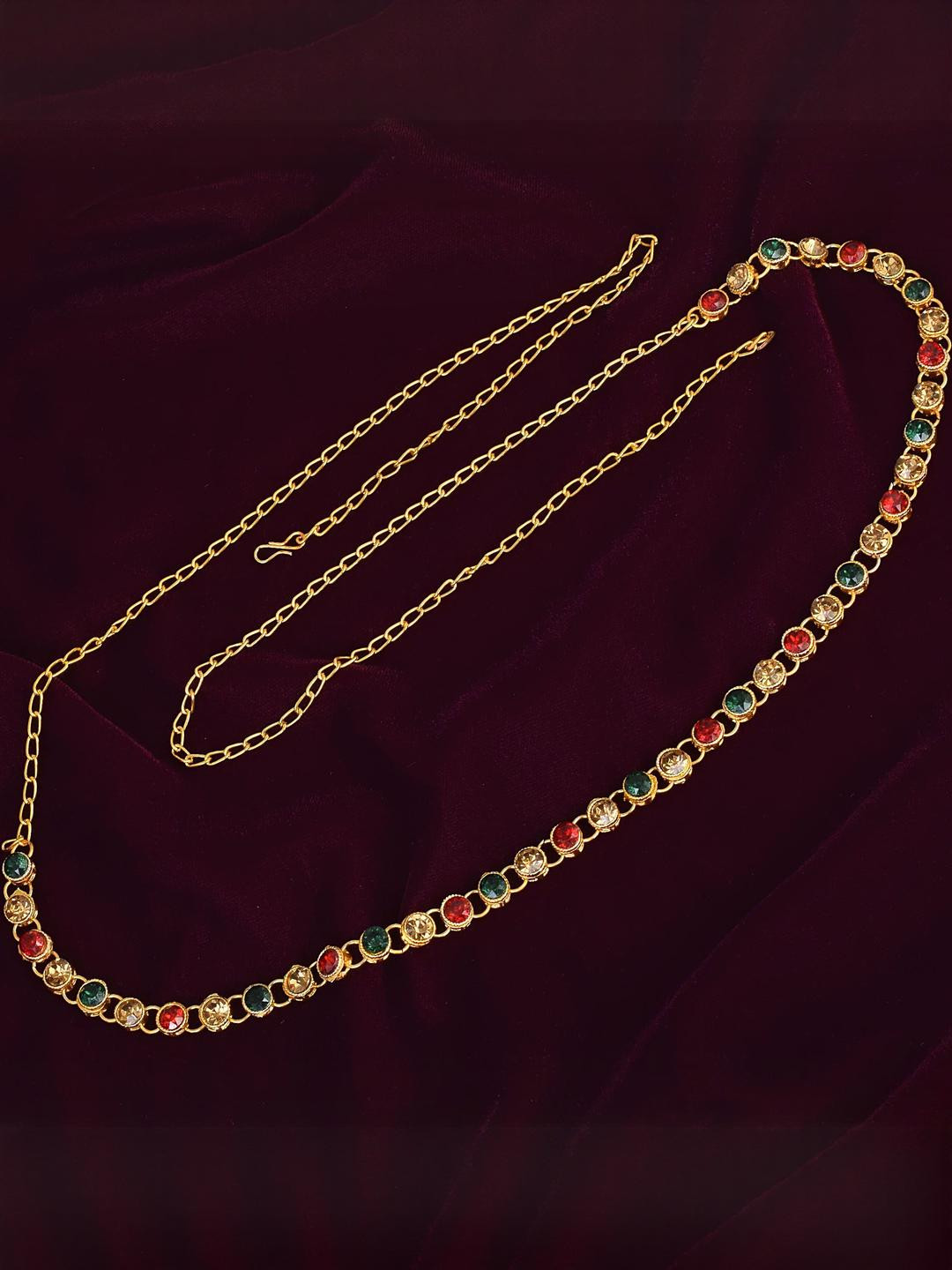 MEMOIR Goldplated Faux Emerald Ruby & Imitation Diamonds Traditional Jewellery Set