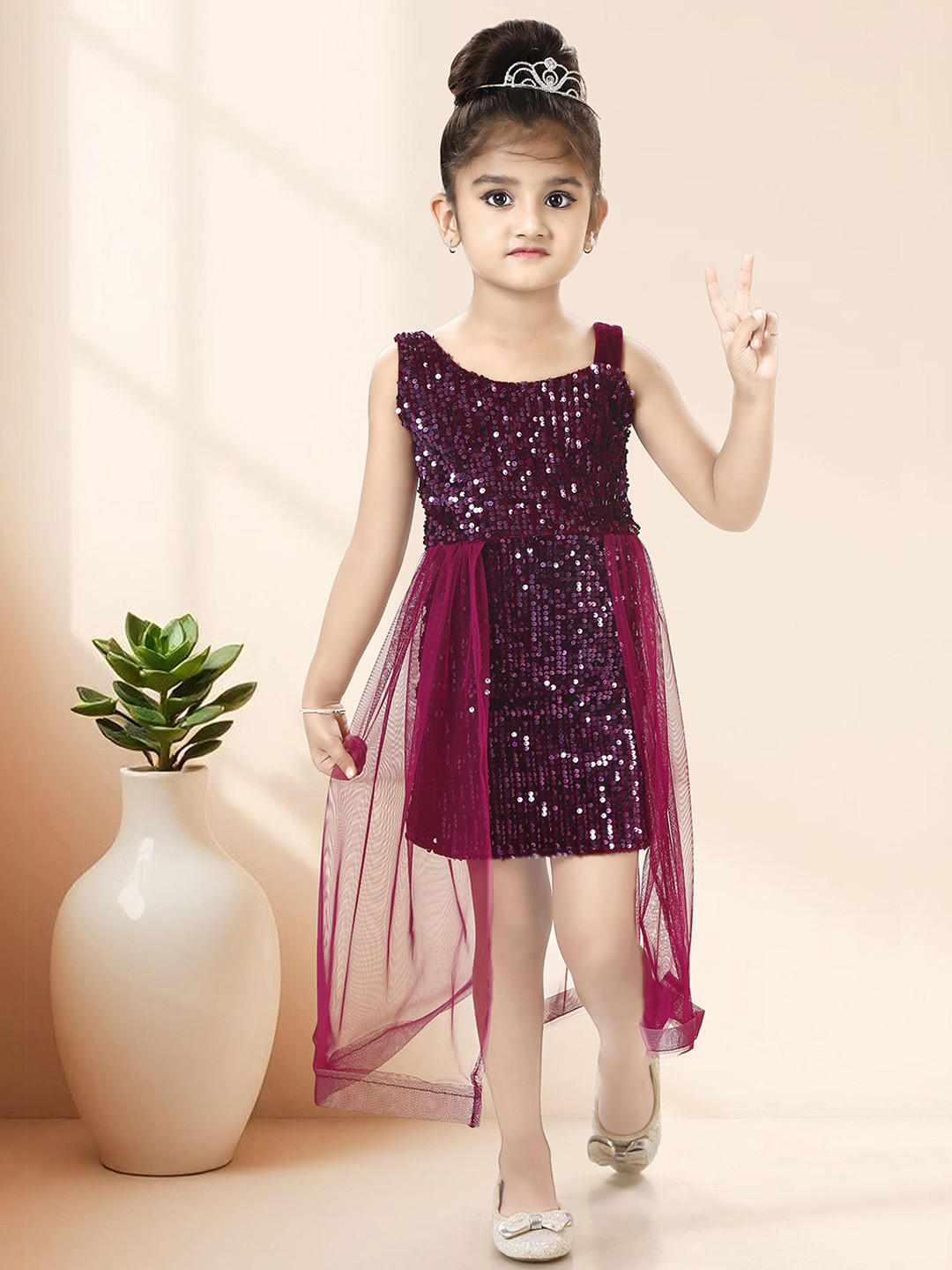 Miss & Chief Girls Self Design Cut-Outs Maxi Dress