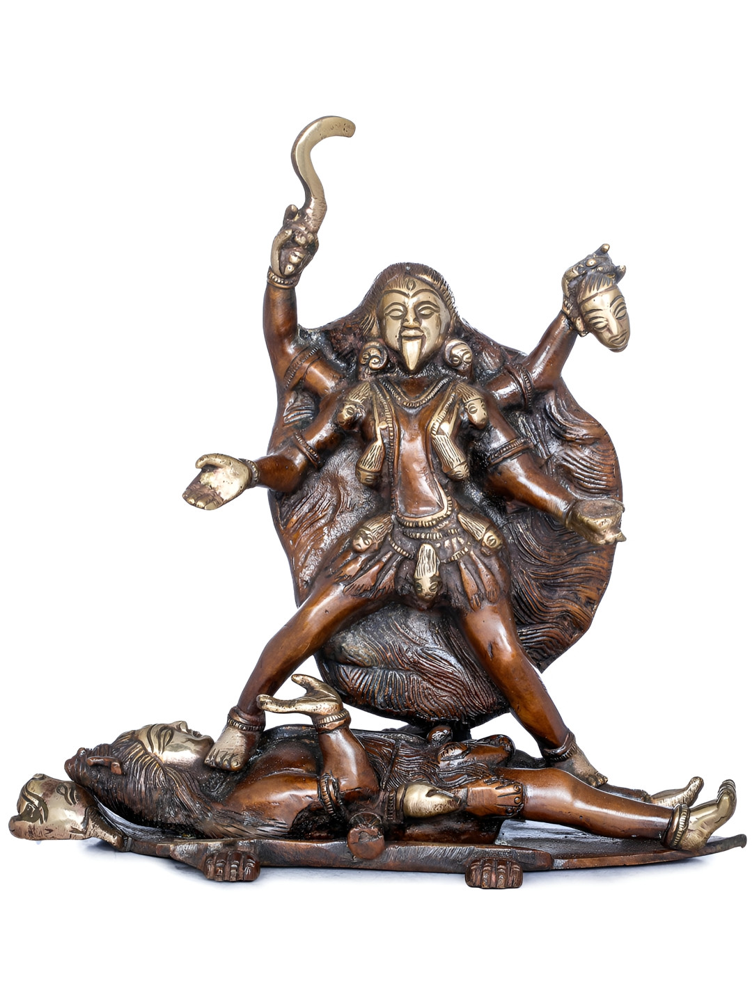 Exotic India Brown & Gold-Toned The Wrath of Kali Religious Idol Showpiece