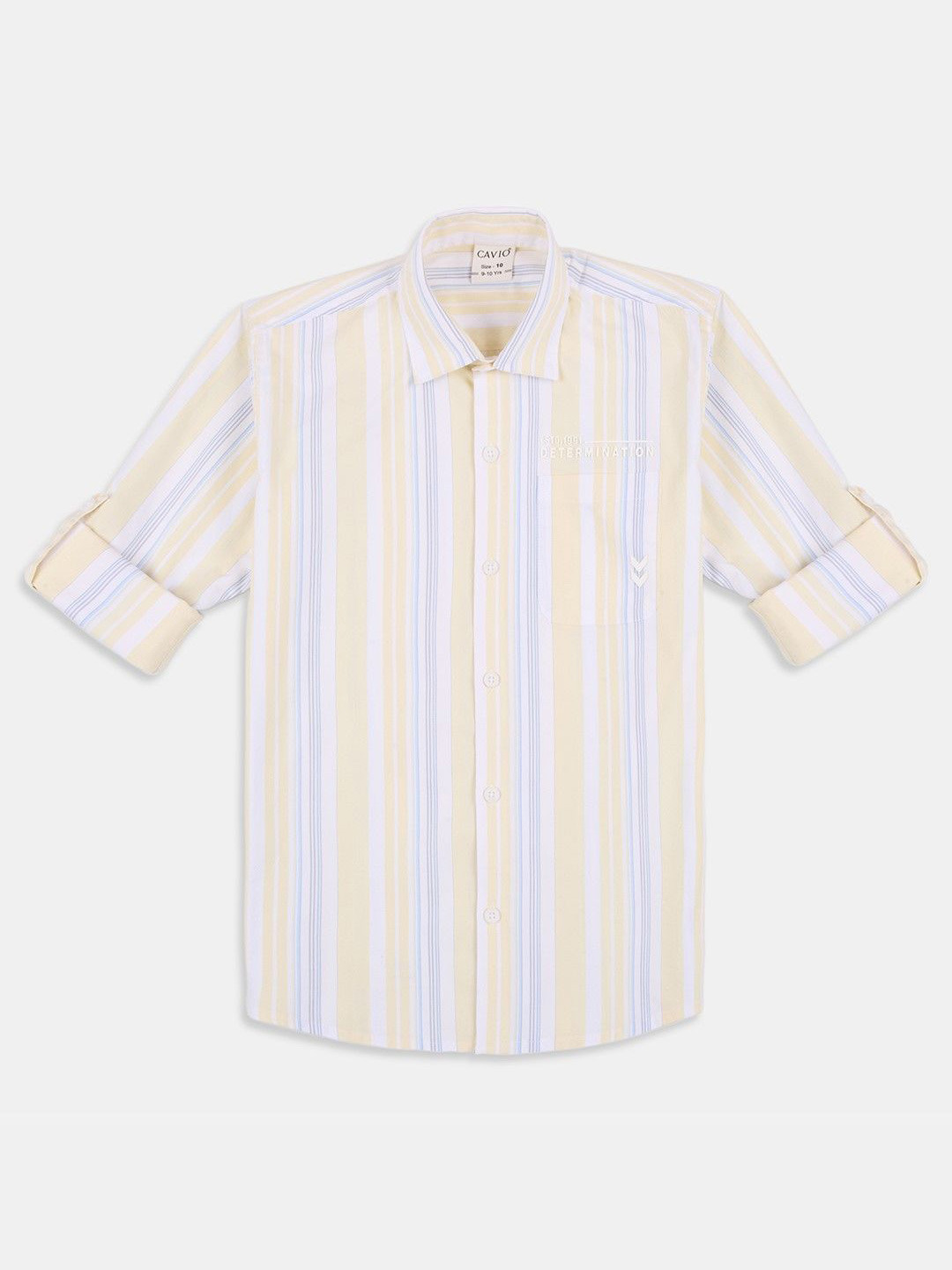 CAVIO Boys Comfort Relaxed Fit Striped Spread Collar Roll-Up Sleeves Cotton Casual Shirt