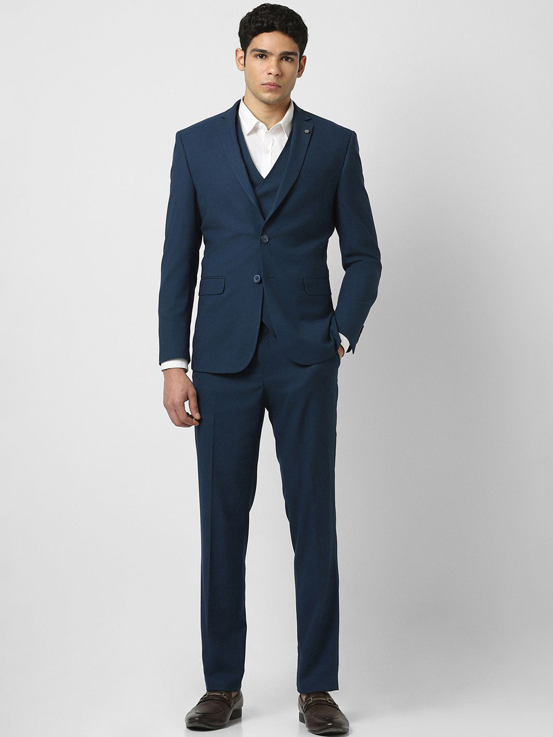 Van Heusen Textured Slim Fit Wedding Three Piece Suit