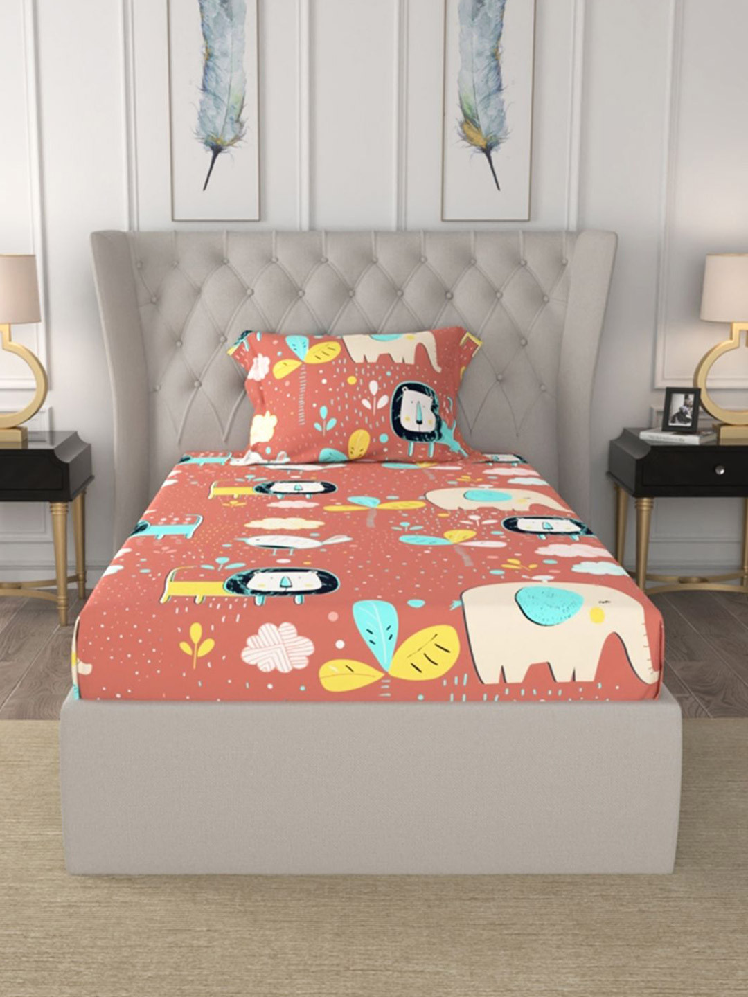 URBAN SPACE Unisex Lion King Terra 200 TC Cartoon Characters Single Bedsheet