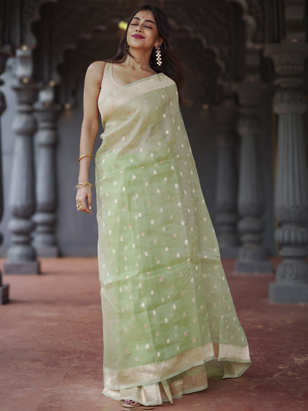 DHRUVIL IMPEX Woven Design Banarasi Saree With Blouse Piece