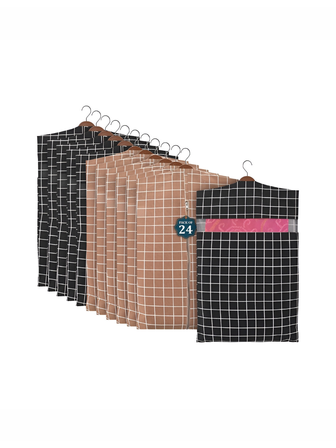 Aura 24-Pcs Brown & Black Checked Pure Cotton Multi-Utility Organisers