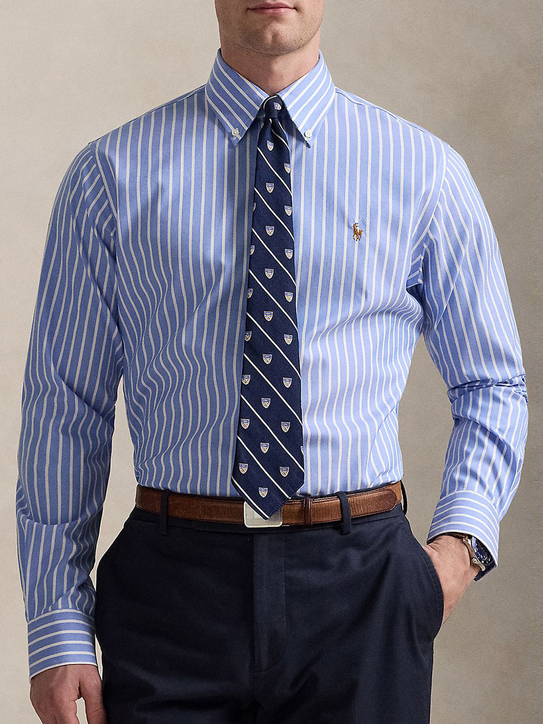Polo Ralph Lauren Men Slim Fit Vertical Striped Button-Down Collar Cotton Formal Shirt