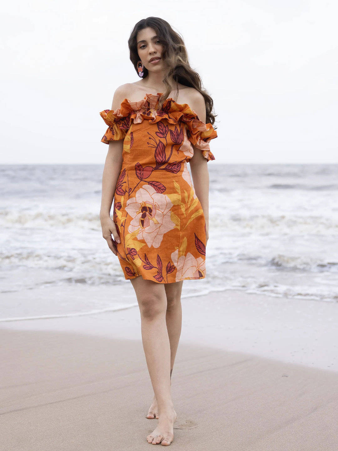 dhaaga Aeris Women Puff Sleeve Linen A-Line Dress