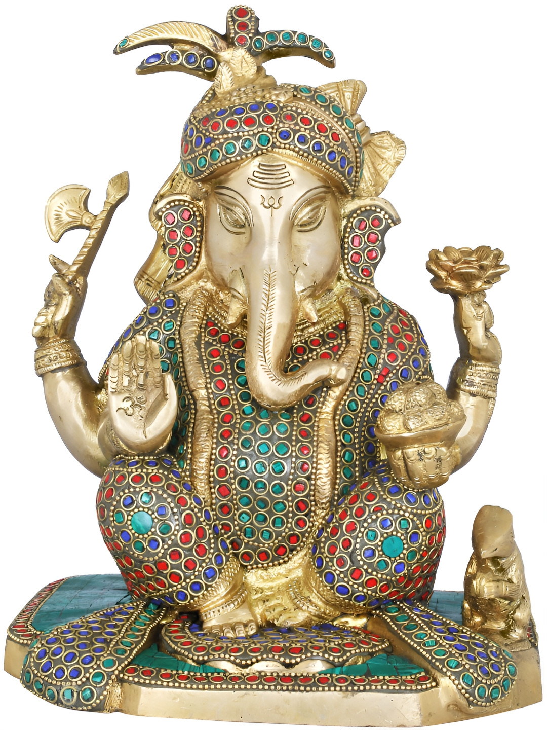 Exotic India Gold-Toned & Blue Turbaned Bhagwan Ganesha Religious Idol Showpiece