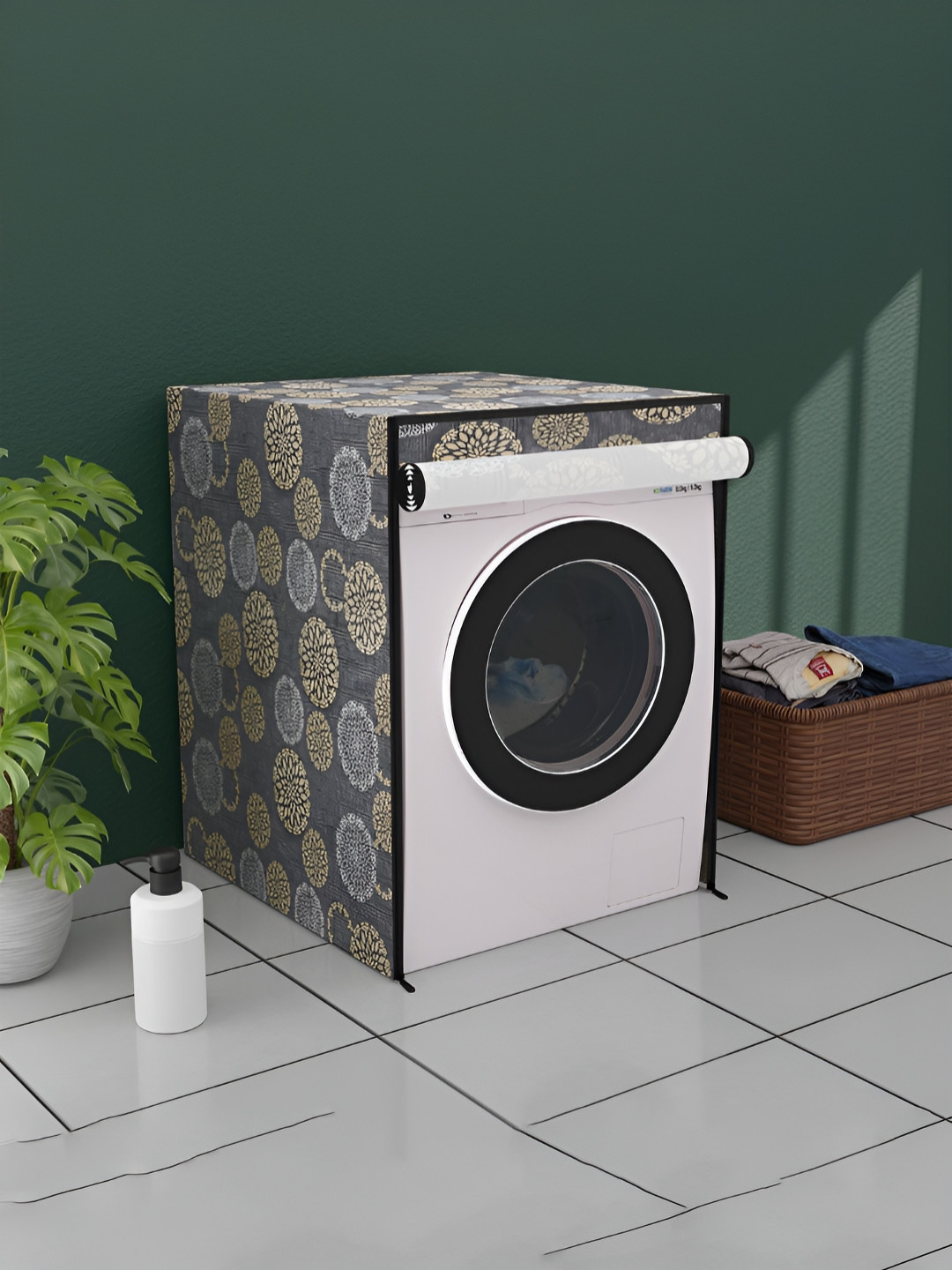 Myntra Elegant Homes Black Gola Printed Top Load Washing Machine Cover With Zip