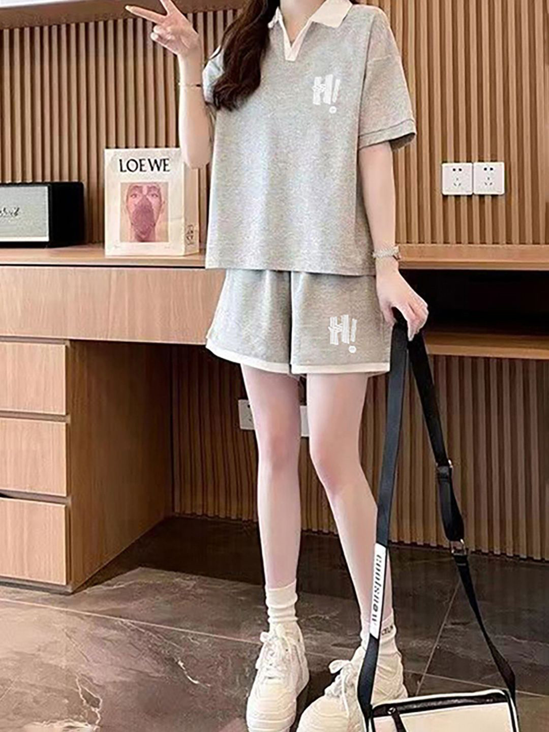 JC Mode Printed Polo Collar T-Shirt & Shorts Co-Ords