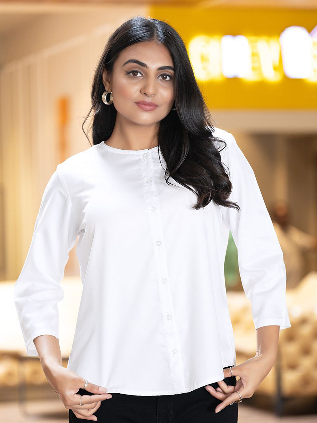AMOUS Round Neck Cotton Casual Shirt