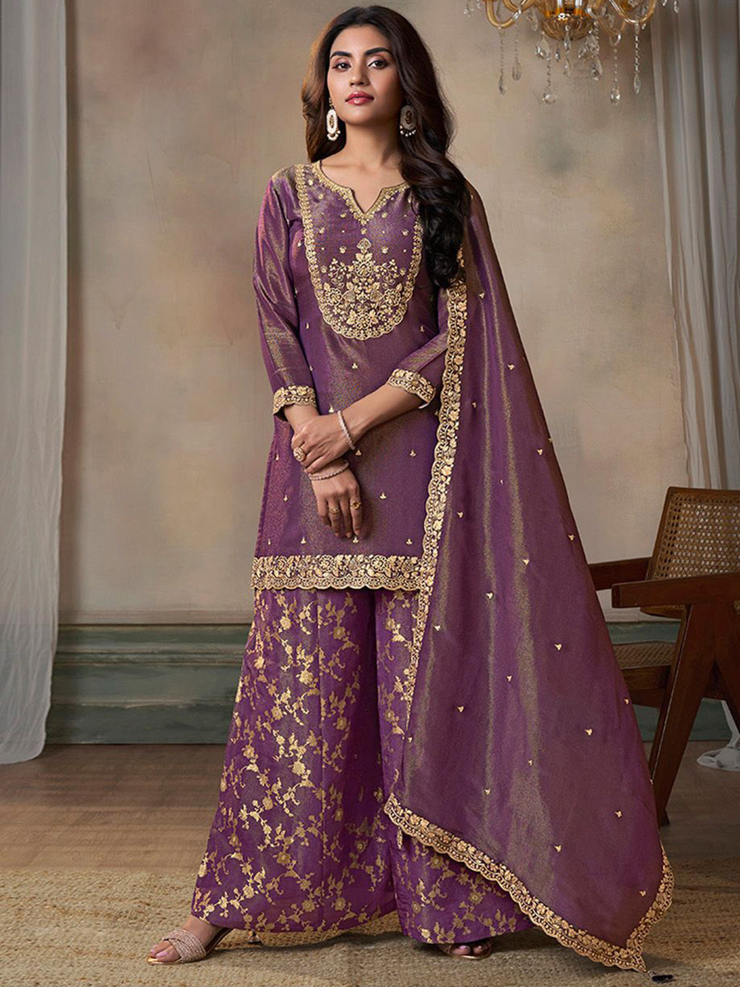 Seerat Women Floral Embroidered Kurti with Sharara & Dupatta