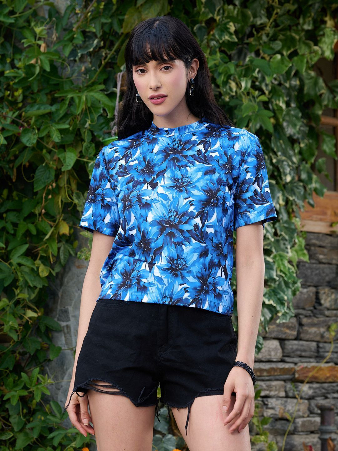 TANDUL Floral Printed Round Neck T-shirt
