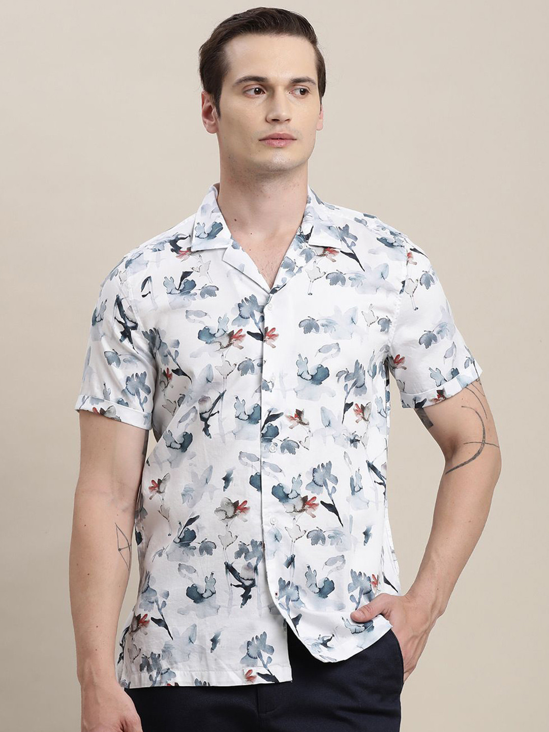 Turtle Relaxed Slim Fit Floral Digital Printed Spread Collar Casual Shirt